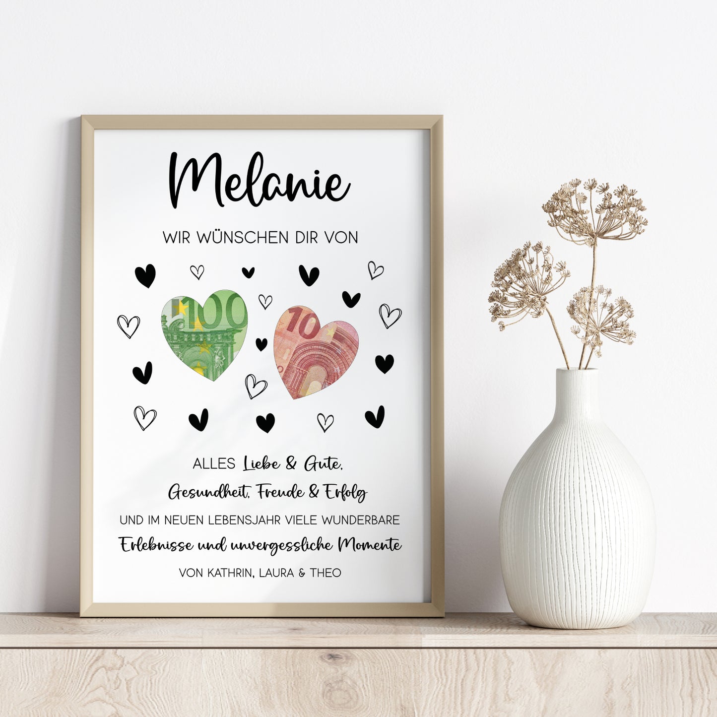 Geldgeschenk Geburtstagsgeschenk von Herzen Personalisiert Poster Last Minute Geschenk für Erwachsene