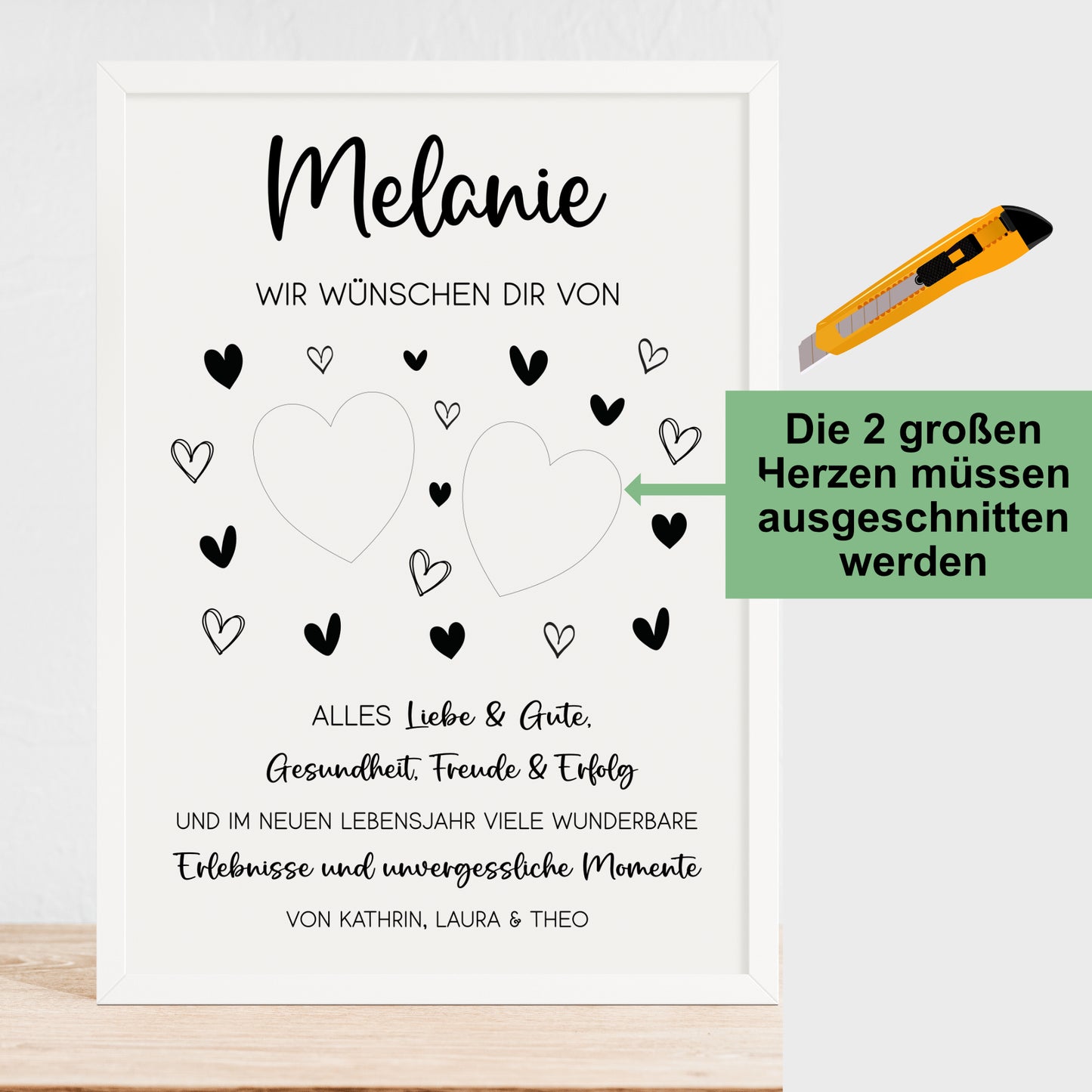 Geldgeschenk Geburtstagsgeschenk von Herzen Personalisiert Poster Last Minute Geschenk für Erwachsene
