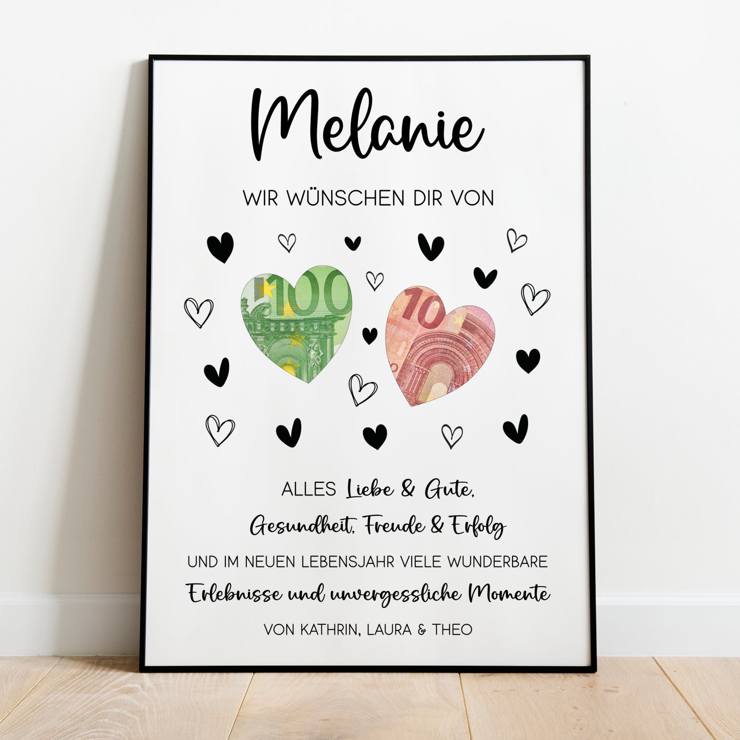 Geldgeschenk Geburtstagsgeschenk von Herzen Personalisiert Poster Last Minute Geschenk für Erwachsene