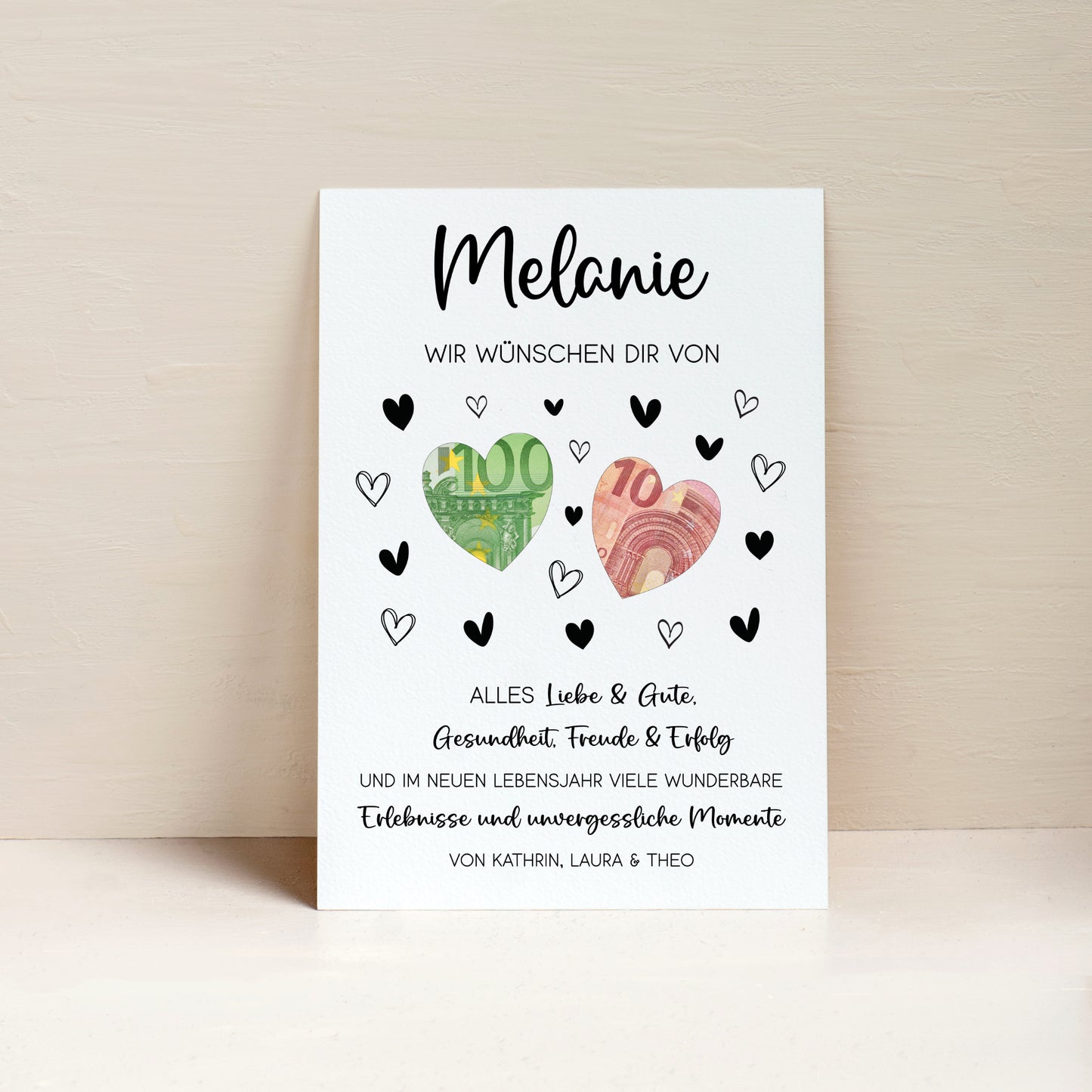 Geldgeschenk Geburtstagsgeschenk von Herzen Personalisiert Poster Last Minute Geschenk für Erwachsene