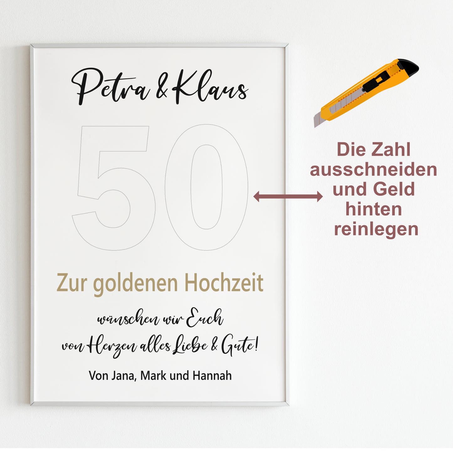 Geldgeschenk goldene Hochzeit Jubiläum Poster Personalisiert Goldhochzeit 50 Jahre Hochzeitstag