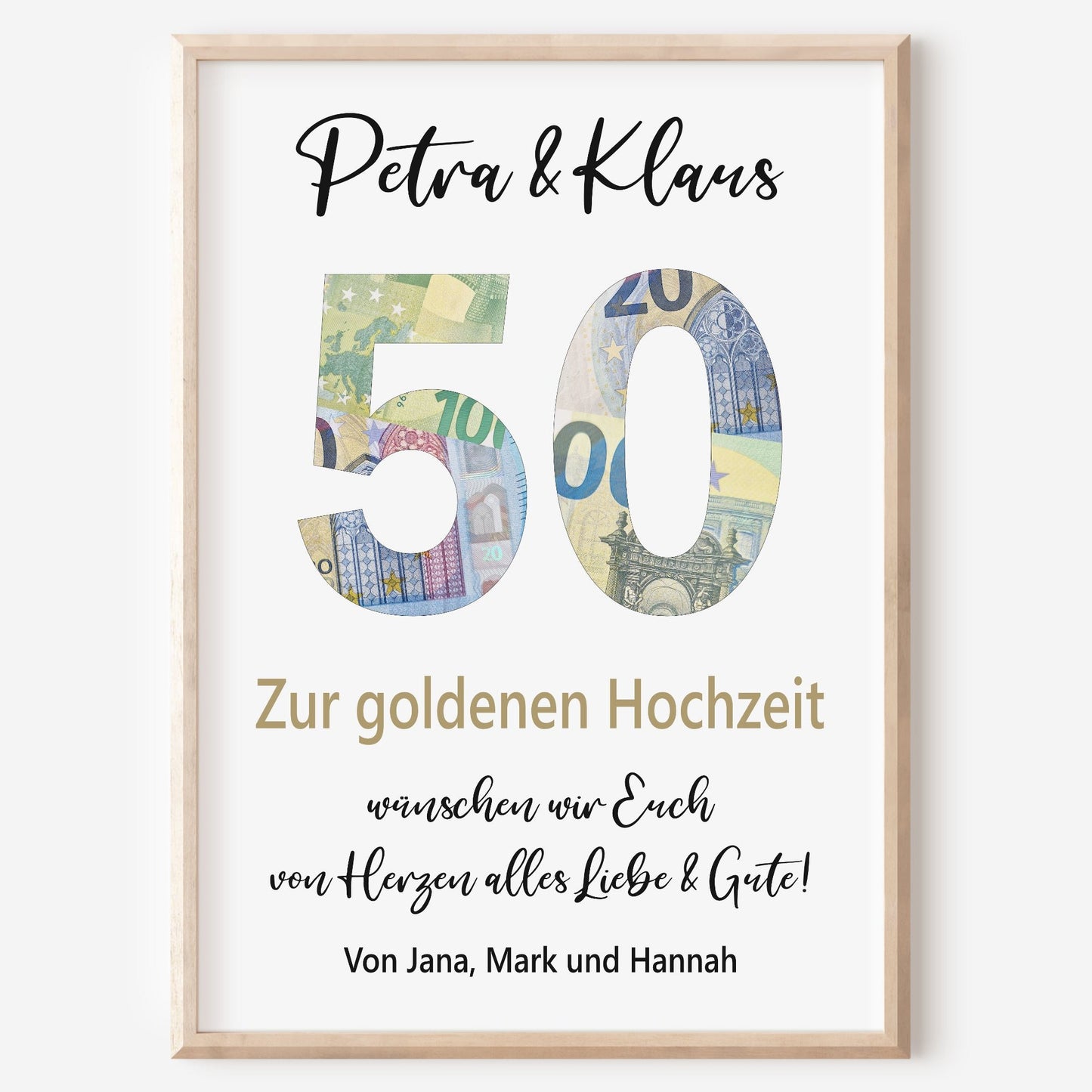 Geldgeschenk goldene Hochzeit Jubiläum Poster Personalisiert Goldhochzeit 50 Jahre Hochzeitstag