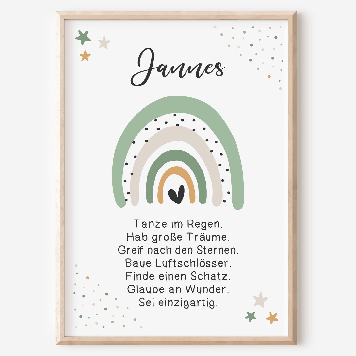 Kinderzimmer Poster Affirmation Jungen Mädchen Regenbogen Grün personalisiert