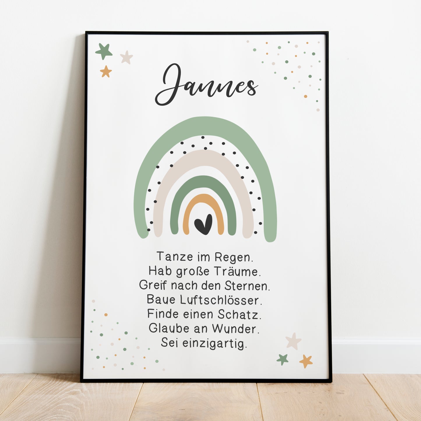 Kinderzimmer Poster Affirmation Jungen Mädchen Regenbogen Grün personalisiert