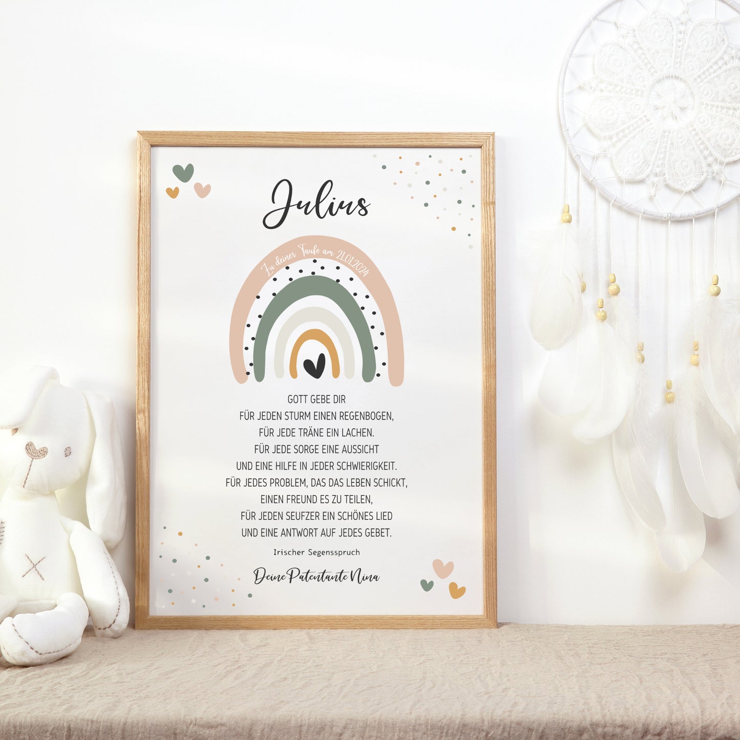 Patenbrief für Patenkind personalisiert Taufe Regenbogen BOHO