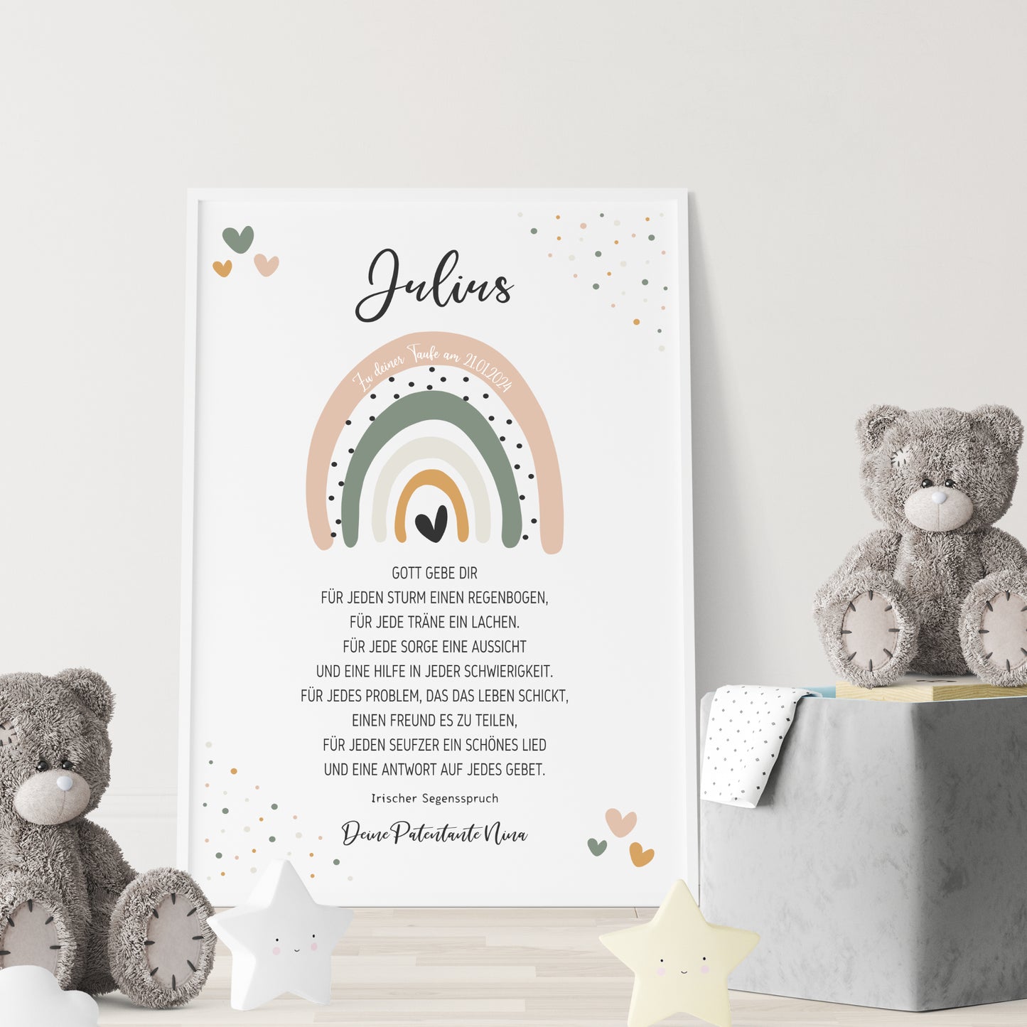 Patenbrief für Patenkind personalisiert Taufe Regenbogen BOHO