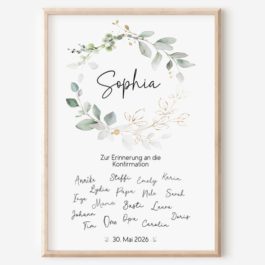 Konfirmation Gästeposter Unterschreiben Eukalyptus Gästebuch personalisiert Taufgästebuch Gästebild