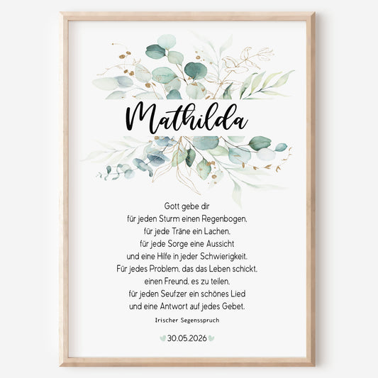 Patenbrief Patenkind Konfirmation Firmung Kommunion Taufe Poster personalisiert Taufgeschenk Eukalyptus