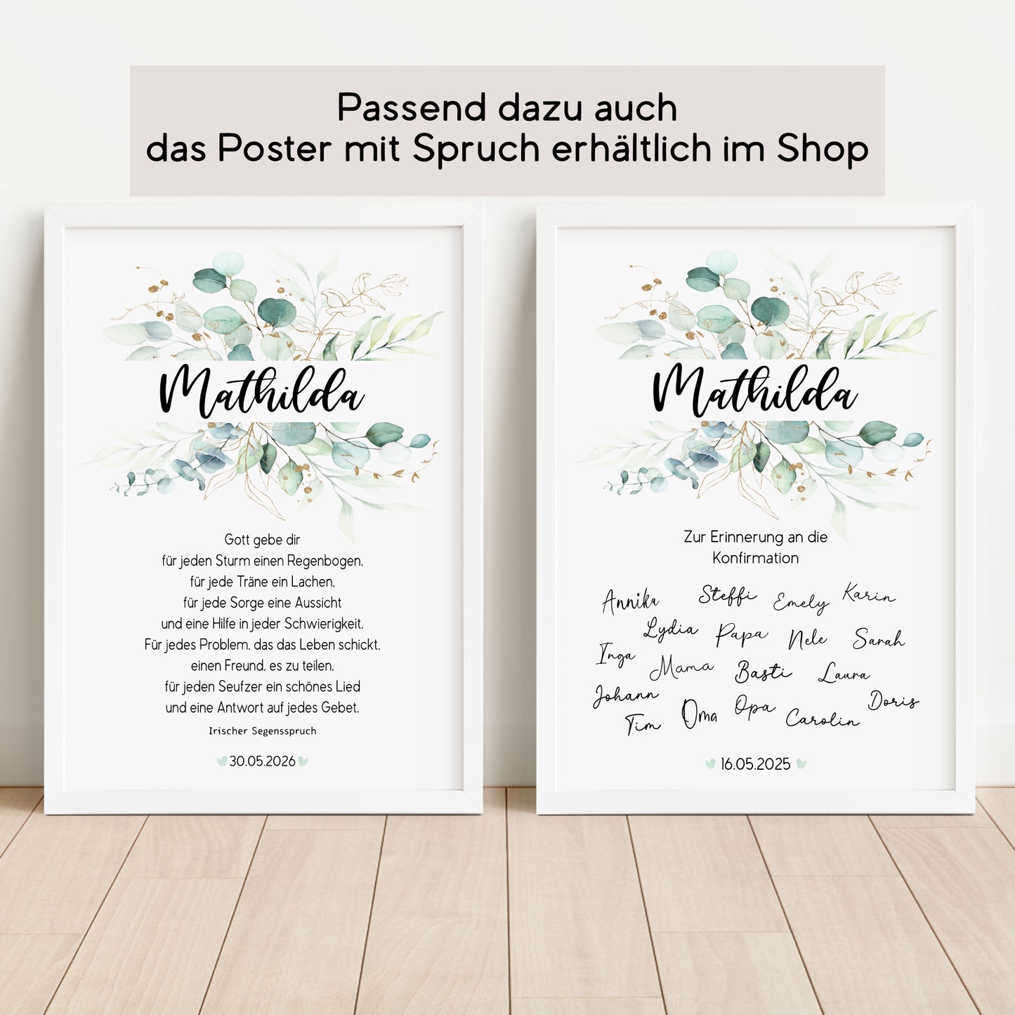 Konfirmation Gästeposter Unterschreiben Eukalyptus Gästebuch personalisiert Taufgästebuch Firmung Gästebild
