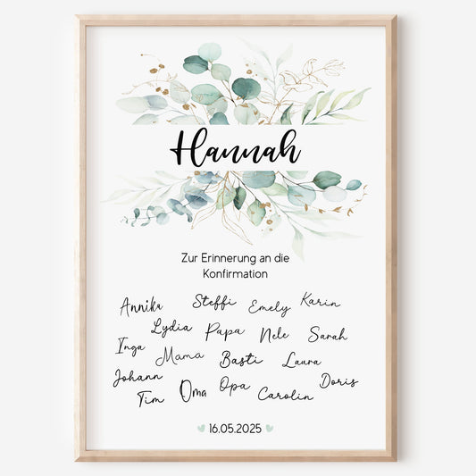 Konfirmation Gästeposter Unterschreiben Eukalyptus Gästebuch personalisiert Taufgästebuch Firmung Gästebild