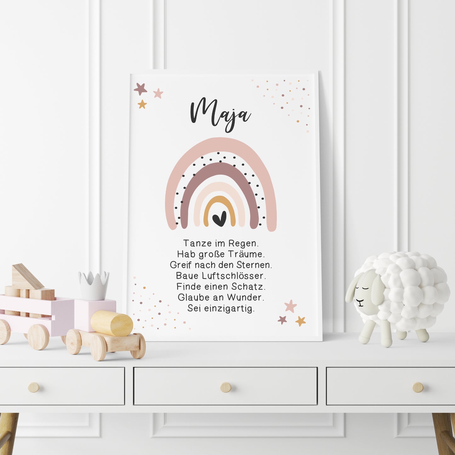 Kinderzimmer Poster Affirmation Mädchen Regenbogen Rosa personalisiert