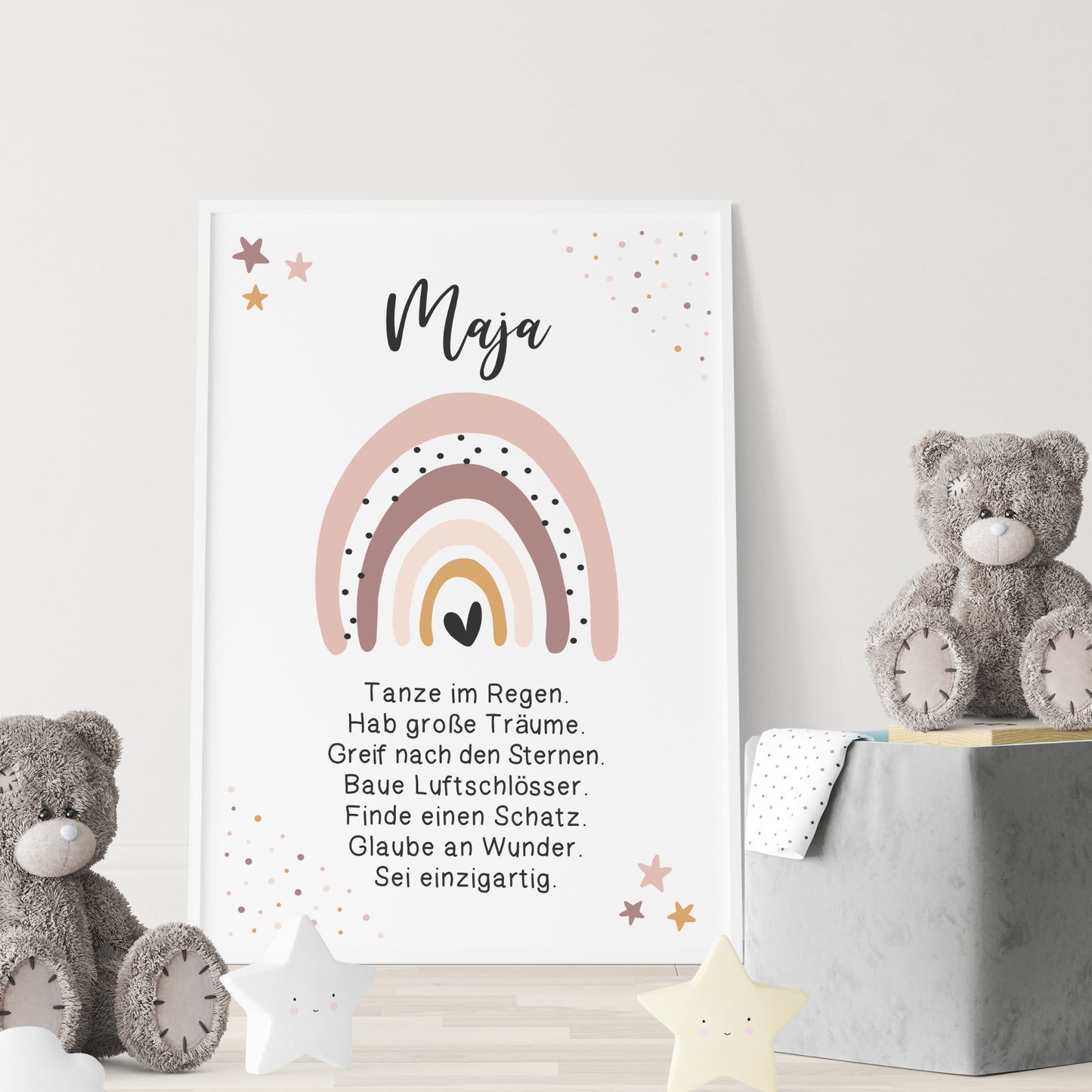 Kinderzimmer Poster Affirmation Mädchen Regenbogen Rosa personalisiert