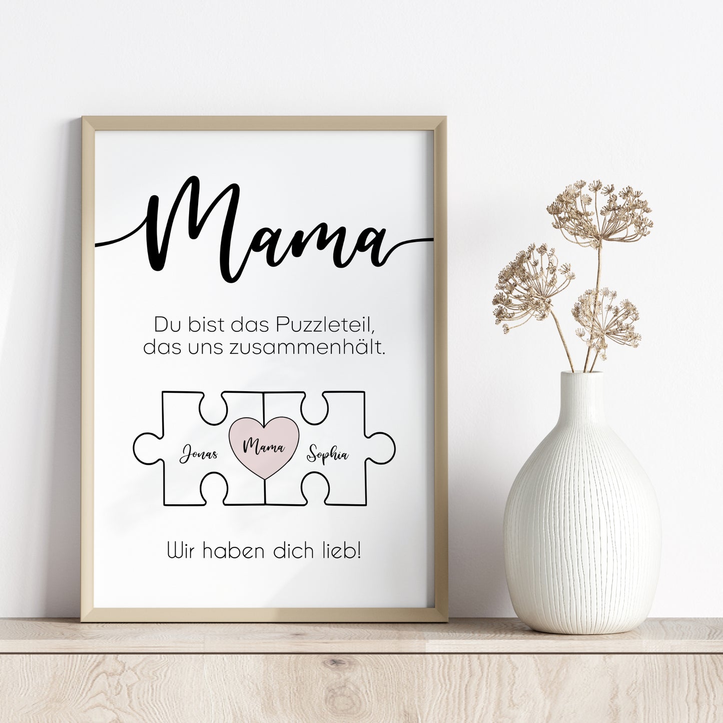 Geschenk für Mama Poster zum Muttertag oder Geburtstag personalisiert mit Namen Puzzleteilbild