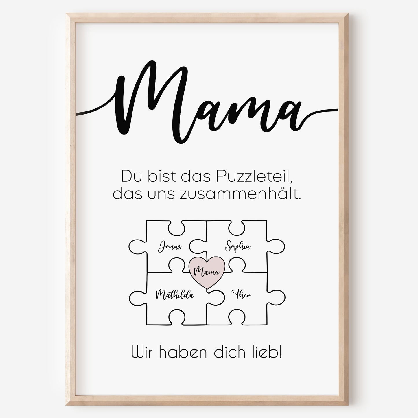 Geschenk für Mama Poster zum Muttertag oder Geburtstag personalisiert mit Namen Puzzleteilbild
