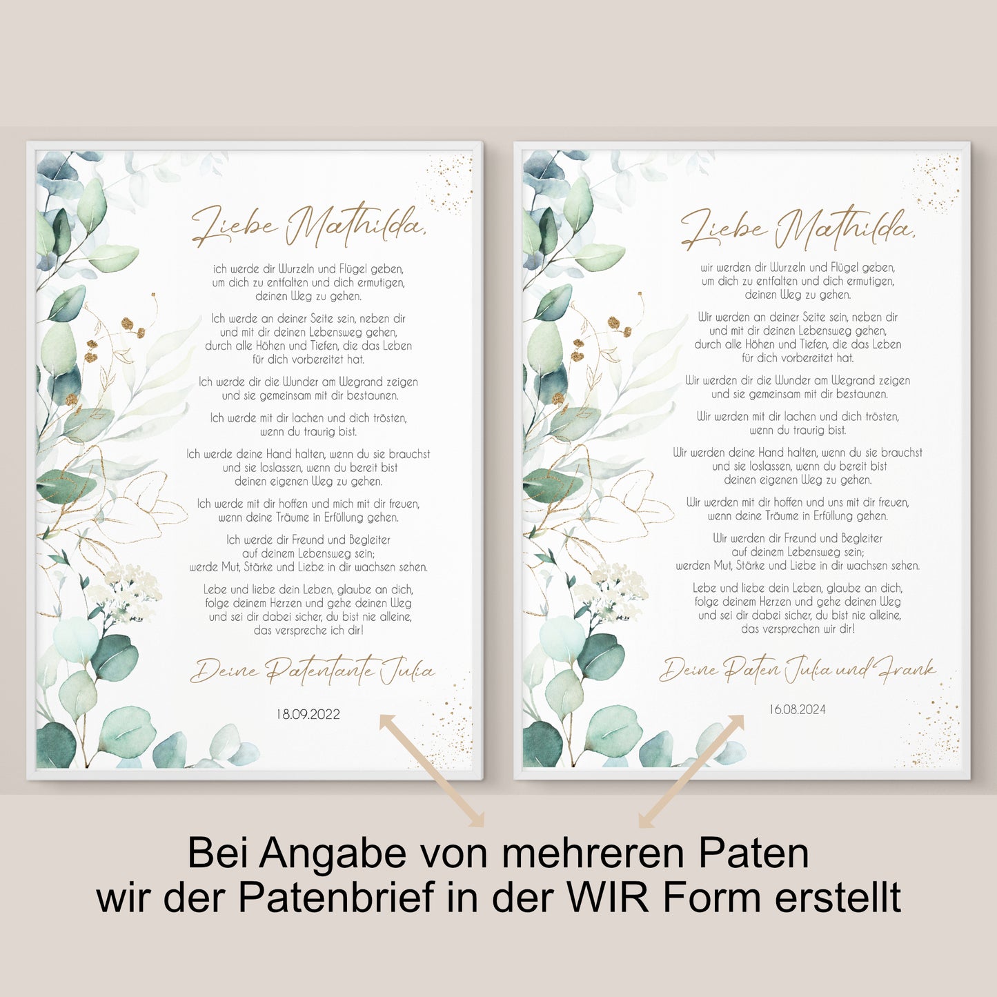 Patenbrief für Patenkind personalisiert Taufe Regenbogen Eukalyptus