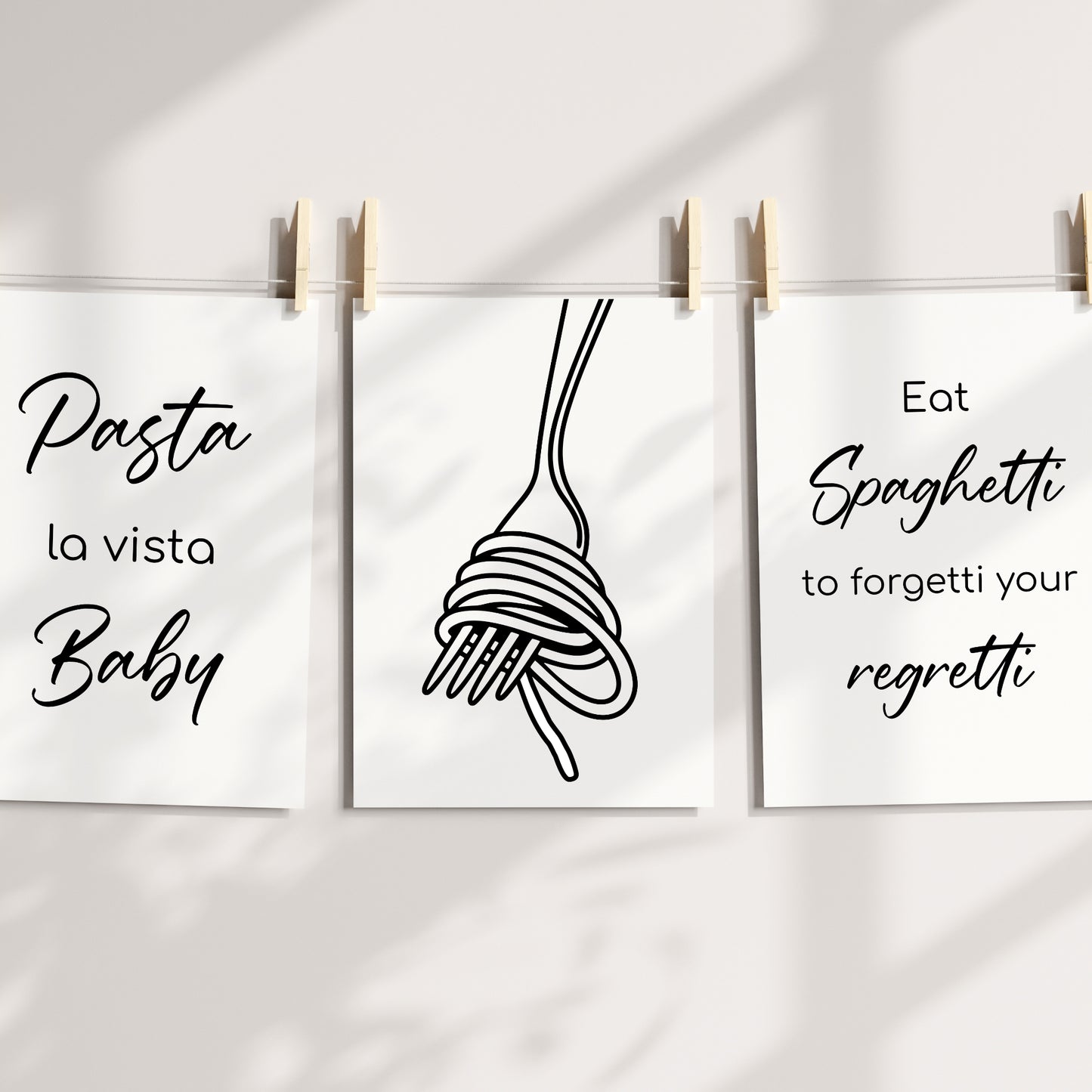 Küche Poster 3 er Set Küchenbild Pasta Spaghetti Gabel Wanddeko Nudeln Kochen