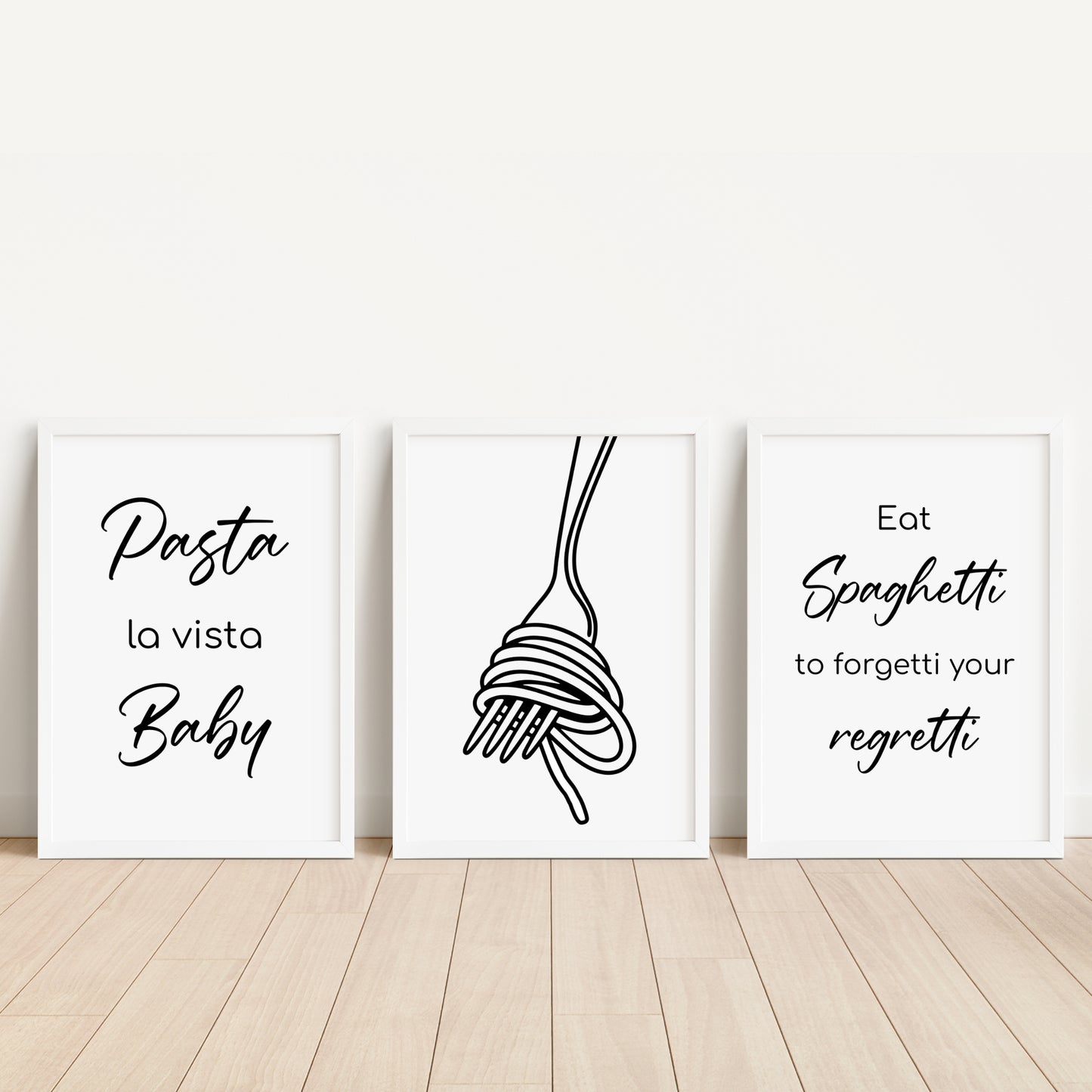 Küche Poster 3 er Set Küchenbild Pasta Spaghetti Gabel Wanddeko Nudeln Kochen