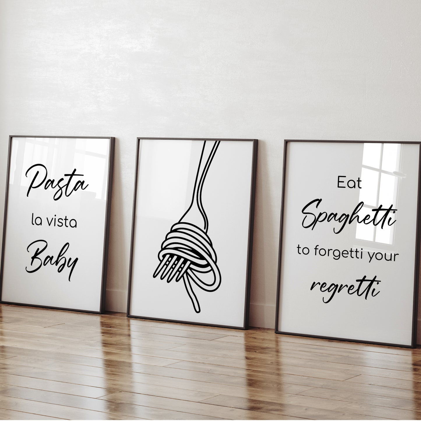 Küche Poster 3 er Set Küchenbild Pasta Spaghetti Gabel Wanddeko Nudeln Kochen