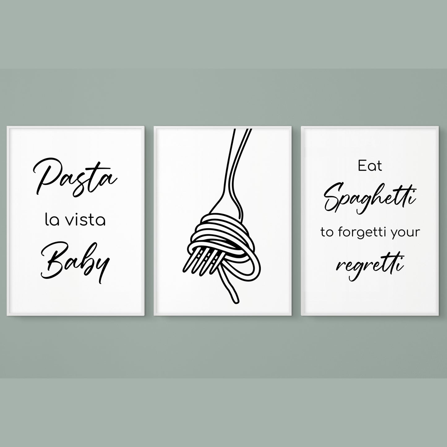 Küche Poster 3 er Set Küchenbild Pasta Spaghetti Gabel Wanddeko Nudeln Kochen