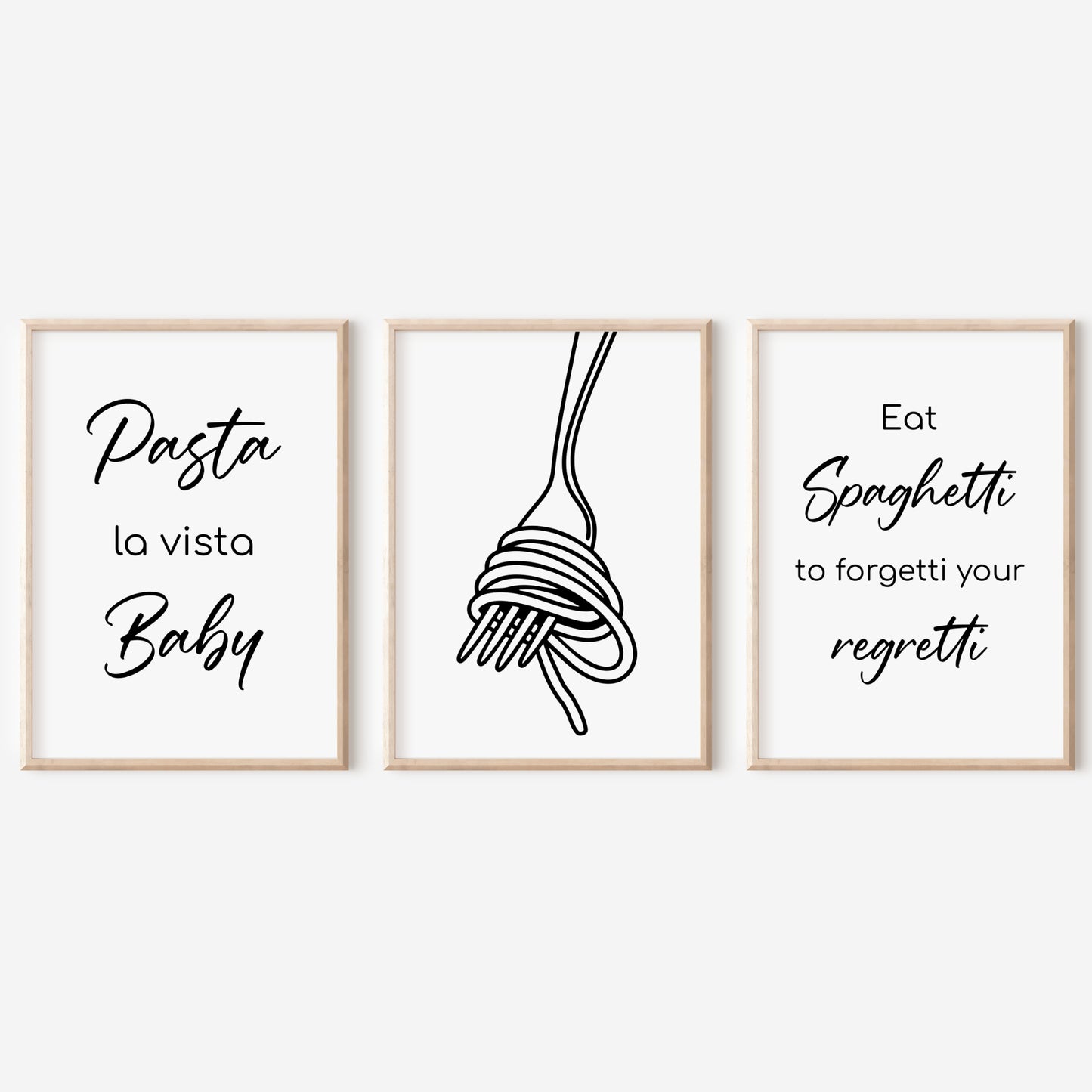 Küche Poster 3 er Set Küchenbild Pasta Spaghetti Gabel Wanddeko Nudeln Kochen