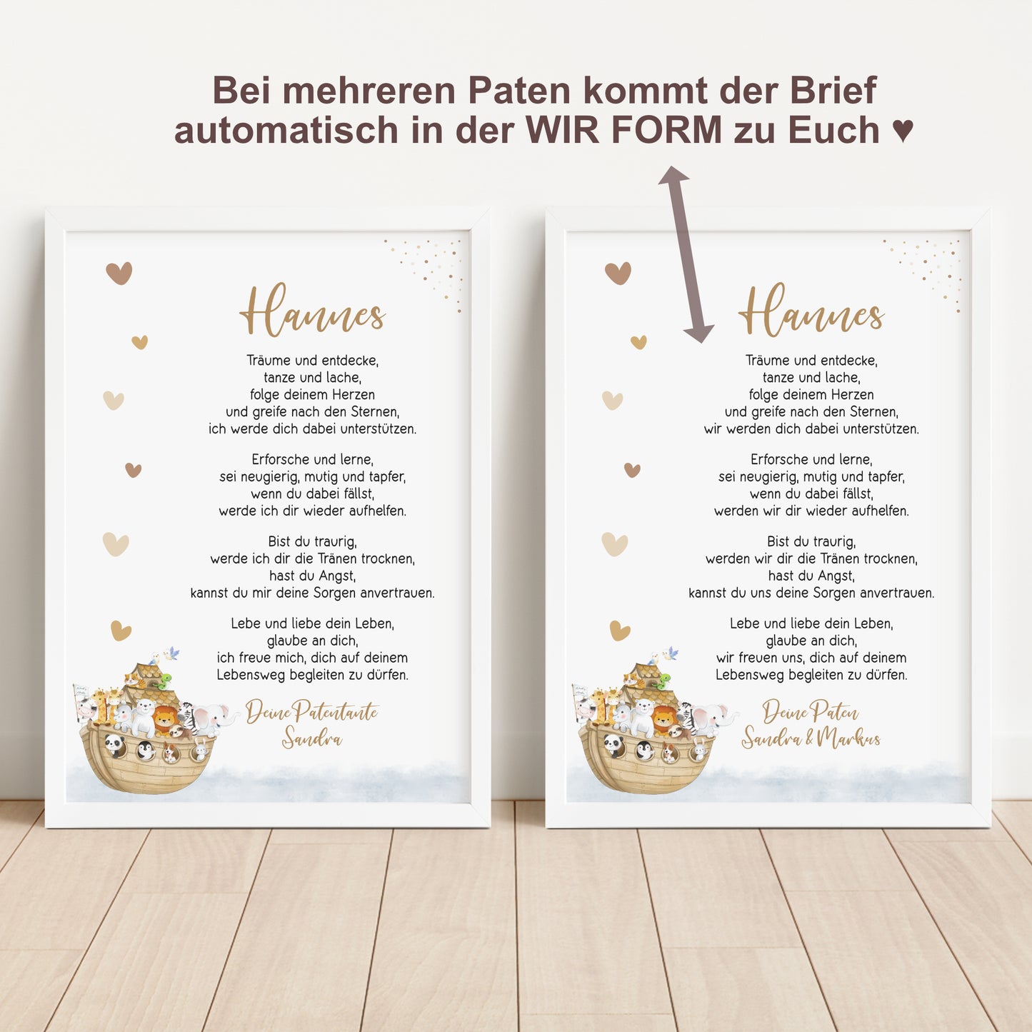 Patenbrief für Patenkind personalisiert Taufe Arche Noah Jungen Mädchen