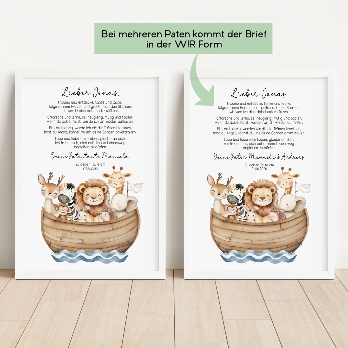 Patenbrief Taufe Patenkind Arche Noah Taufgeschenk Poster oder Datei personalisiert Taufbrief