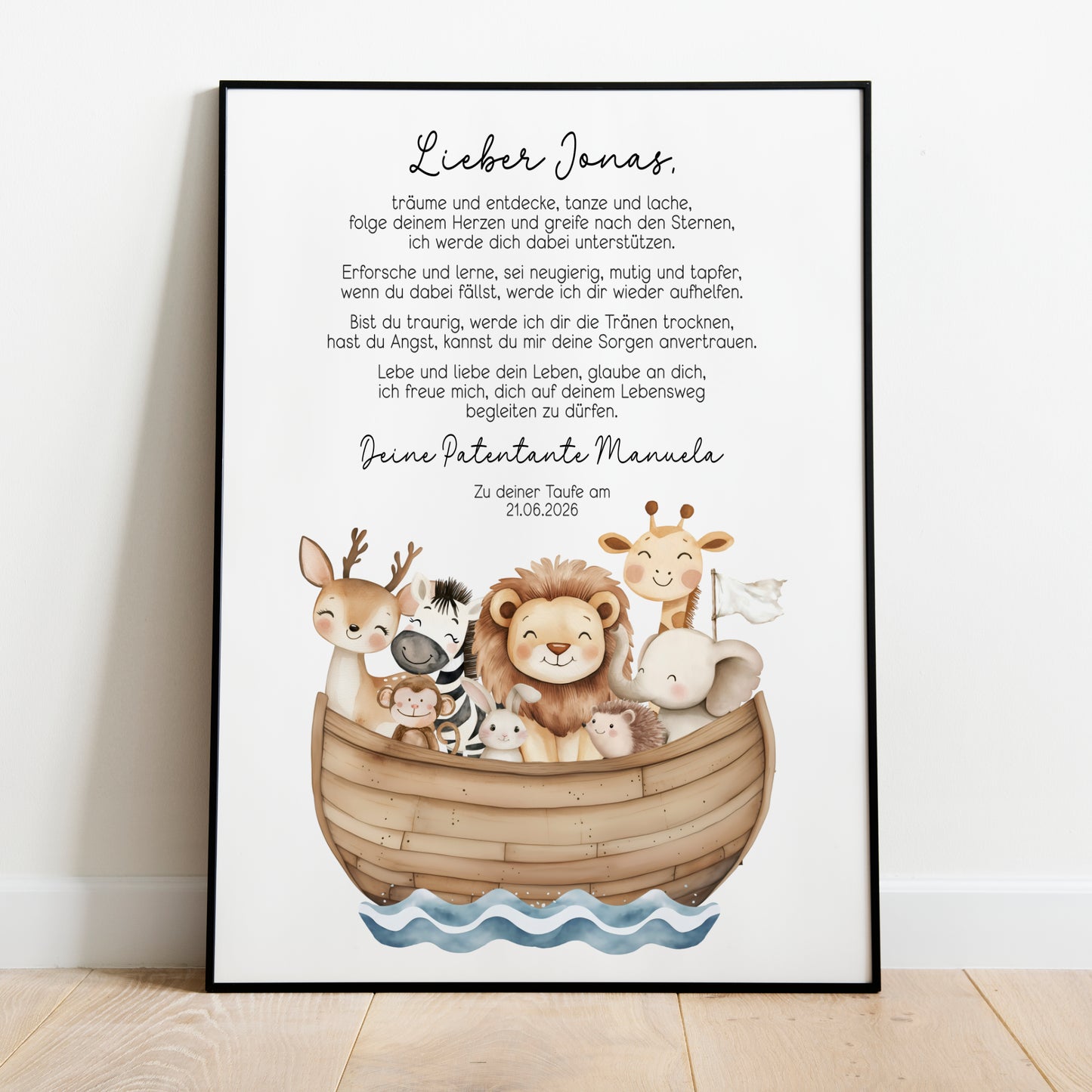 Patenbrief Taufe Patenkind Arche Noah Taufgeschenk Poster oder Datei personalisiert Taufbrief