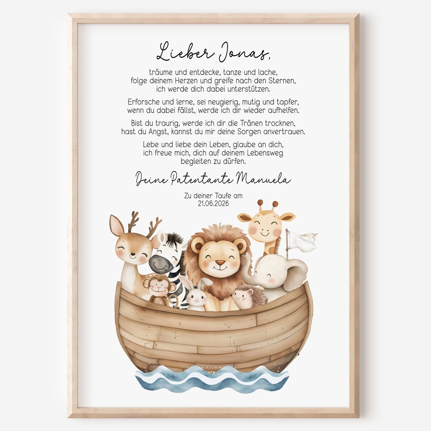 Patenbrief Taufe Patenkind Arche Noah Taufgeschenk Poster oder Datei personalisiert Taufbrief