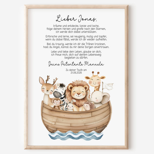 Patenbrief Taufe Patenkind Arche Noah Taufgeschenk Poster oder Datei personalisiert Taufbrief