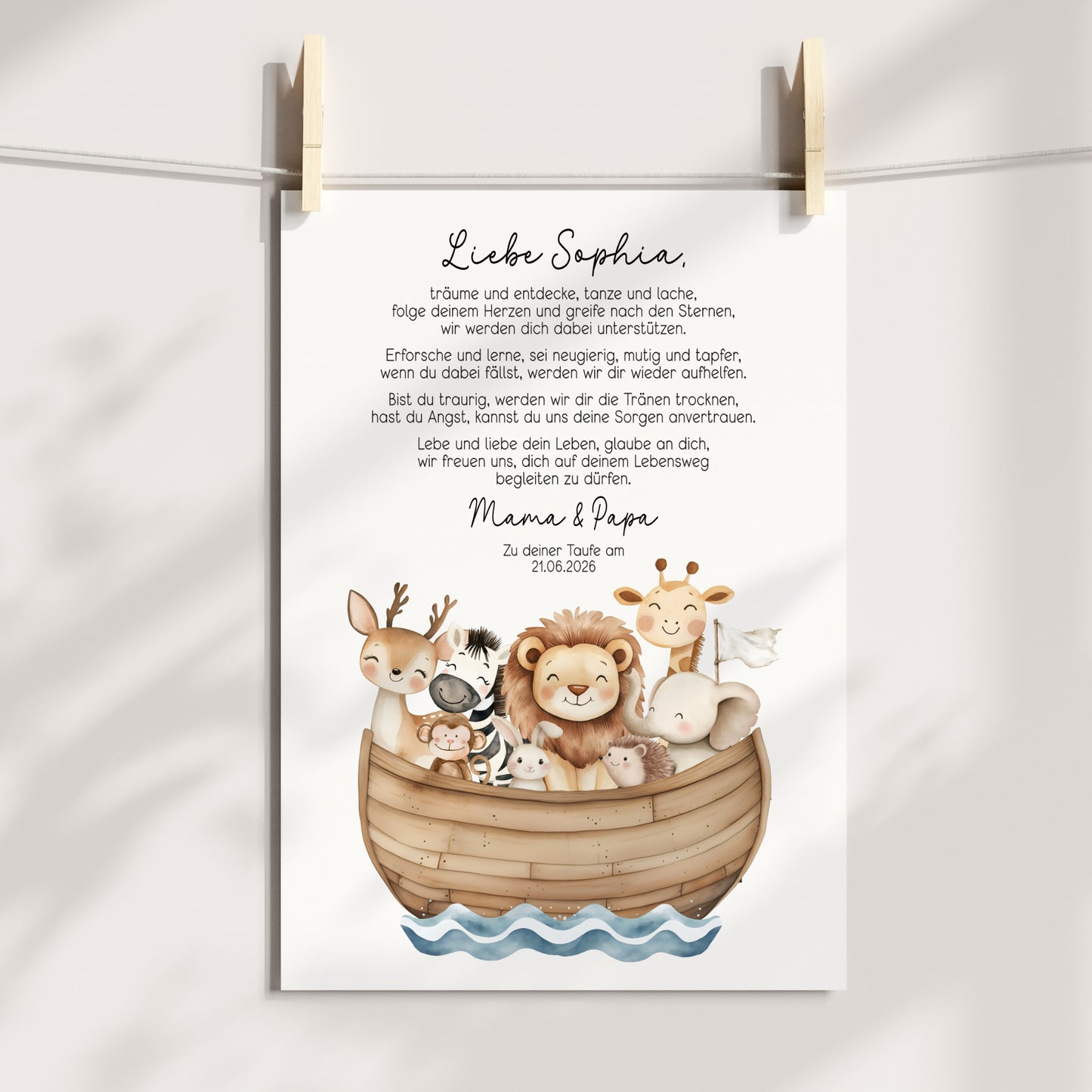 Patenbrief Taufe Patenkind Arche Noah Taufgeschenk Poster oder Datei personalisiert Taufbrief