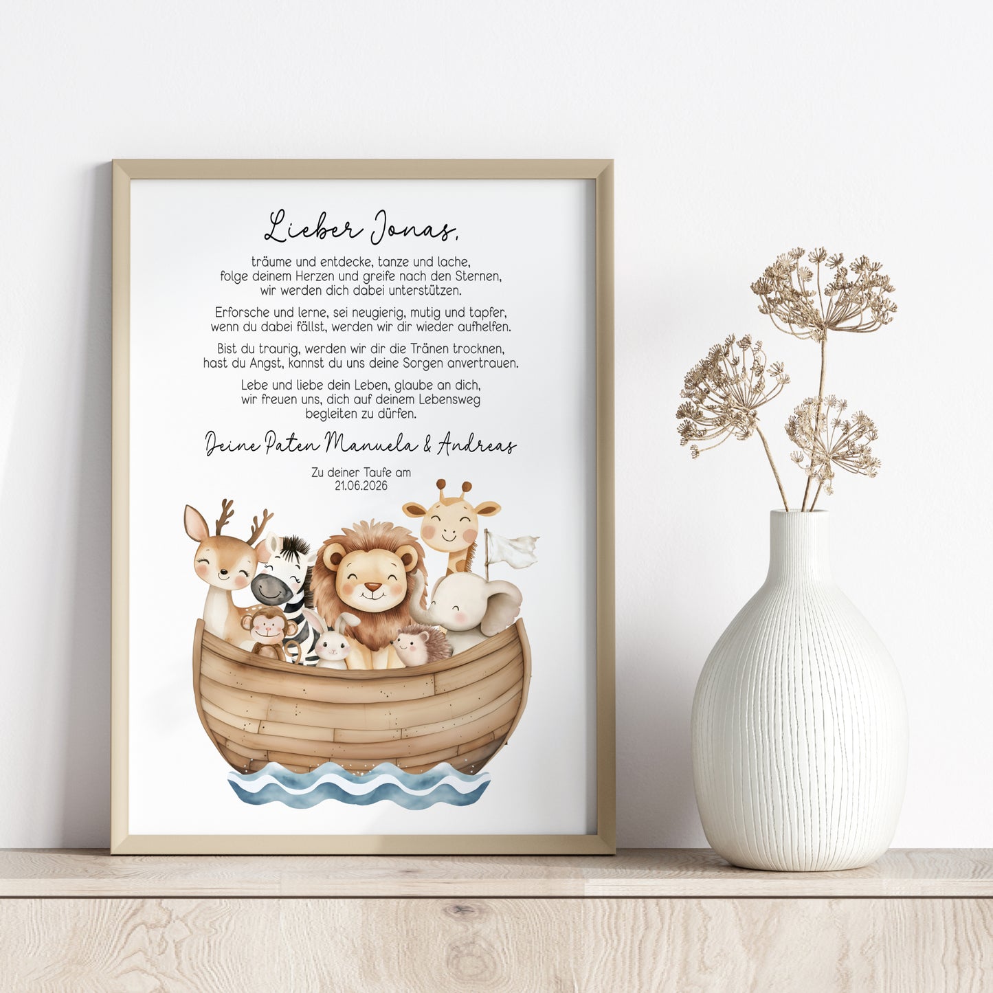 Patenbrief Taufe Patenkind Arche Noah Taufgeschenk Poster oder Datei personalisiert Taufbrief