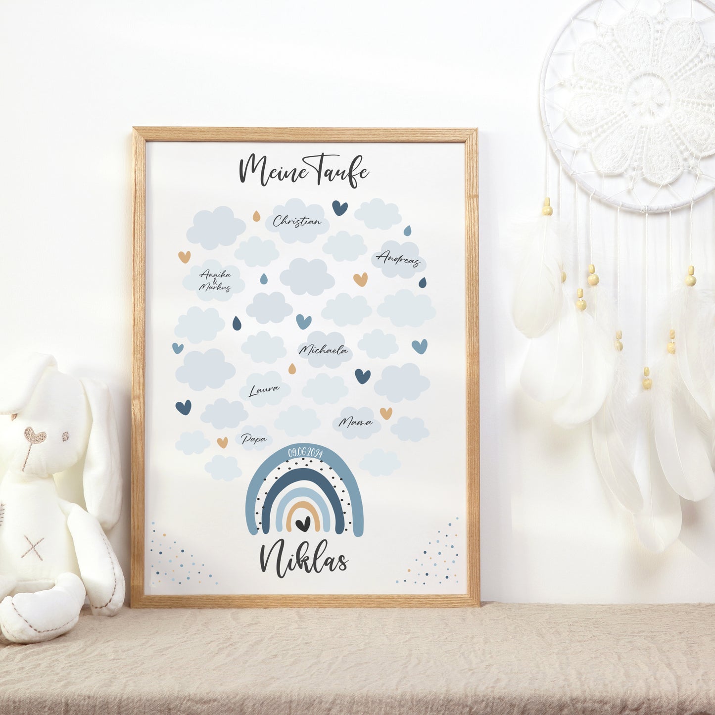 Taufe Gästeposter Regenbogen Gästebuch personalisiert Taufgeschenk Taufgästebuch Gästebild Blau