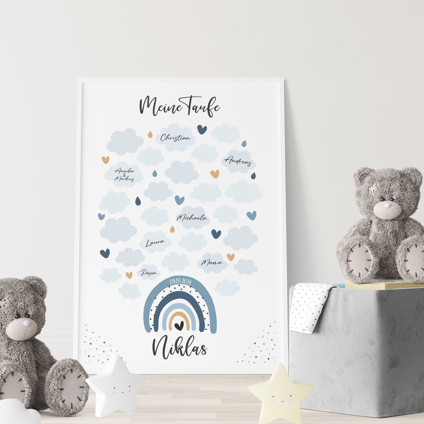 Taufe Gästeposter Regenbogen Gästebuch personalisiert Taufgeschenk Taufgästebuch Gästebild Blau