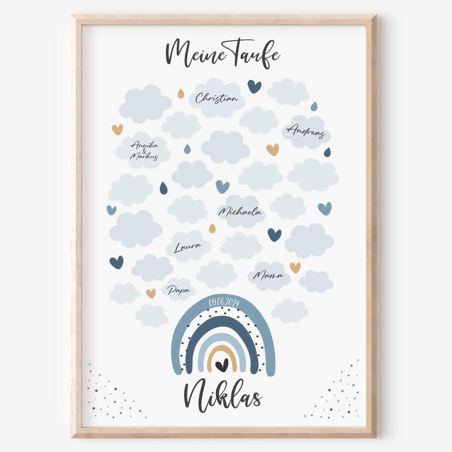 Taufe Gästeposter Regenbogen Gästebuch personalisiert Taufgeschenk Taufgästebuch Gästebild Blau