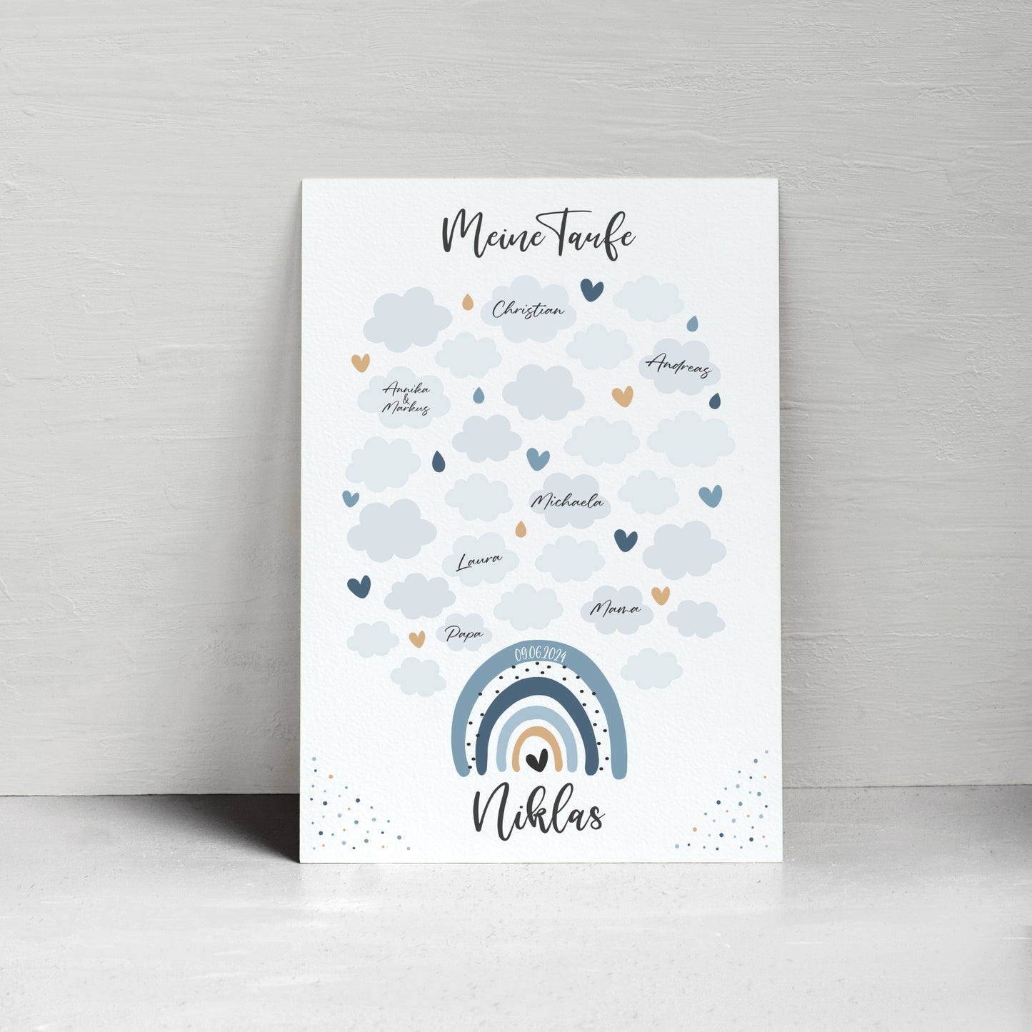 Taufe Gästeposter Regenbogen Gästebuch personalisiert Taufgeschenk Taufgästebuch Gästebild Blau