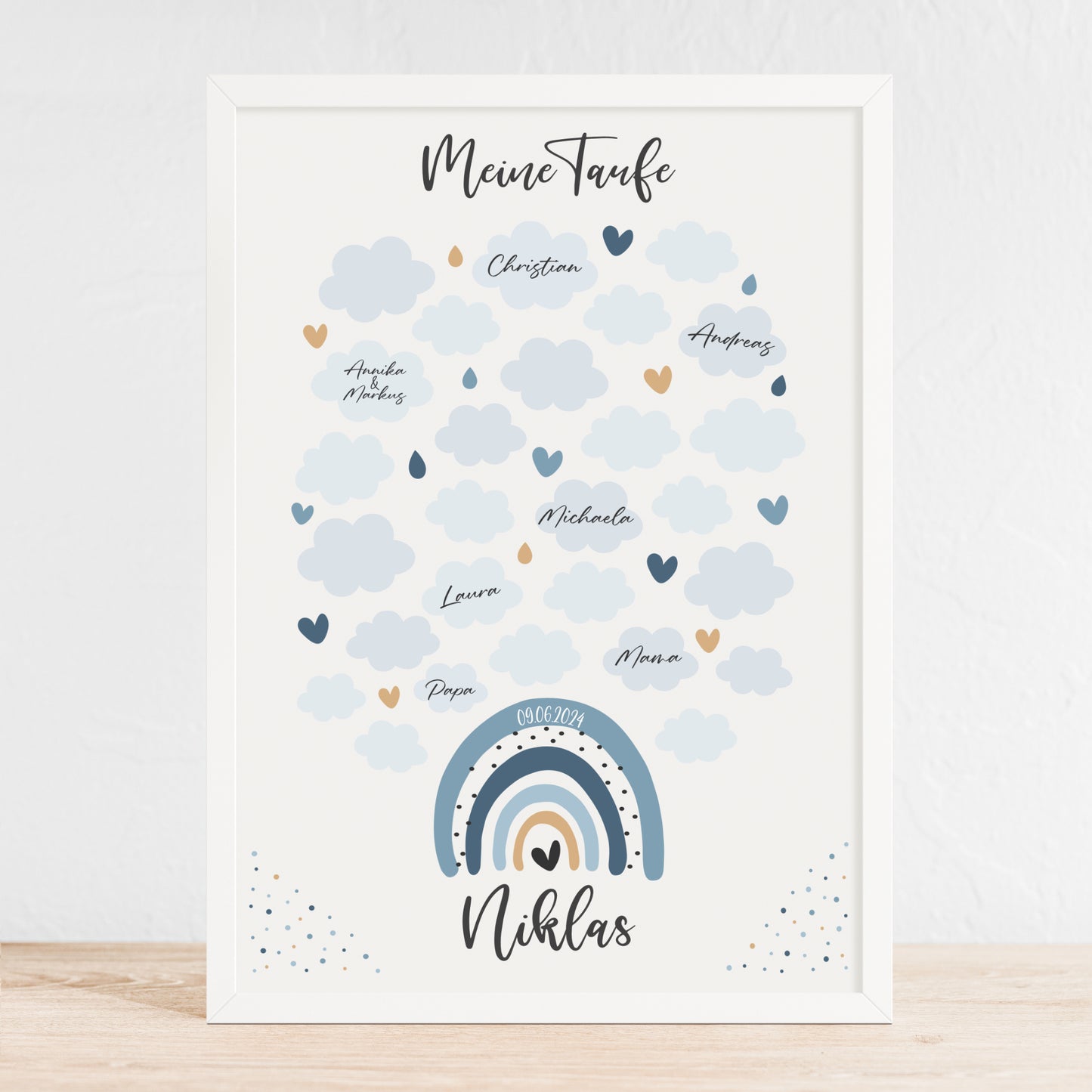 Taufe Gästeposter Regenbogen Gästebuch personalisiert Taufgeschenk Taufgästebuch Gästebild Blau
