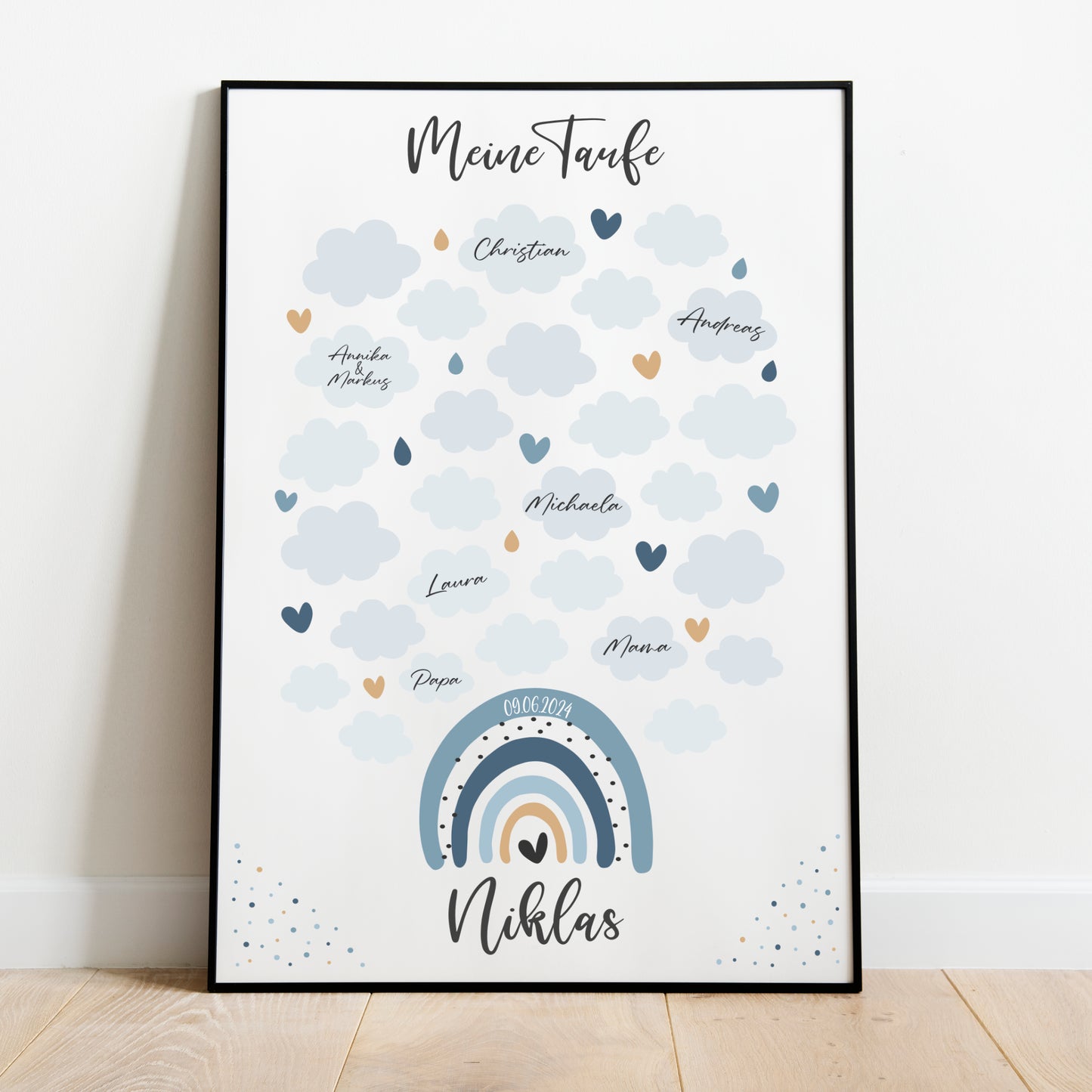 Taufe Gästeposter Regenbogen Gästebuch personalisiert Taufgeschenk Taufgästebuch Gästebild Blau