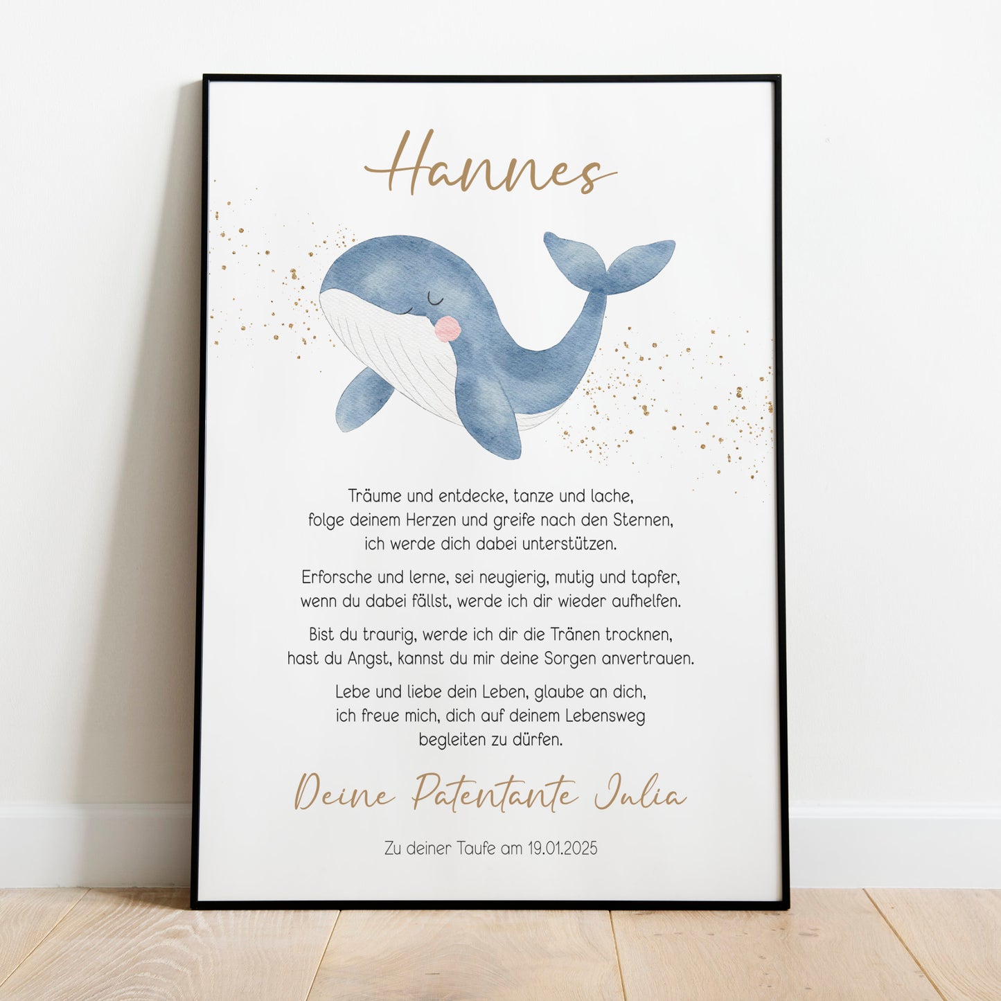 Patenbrief Patenkind Taufbrief Taufe Poster personalisiert Taufgeschenk Wal Mädchen Junge