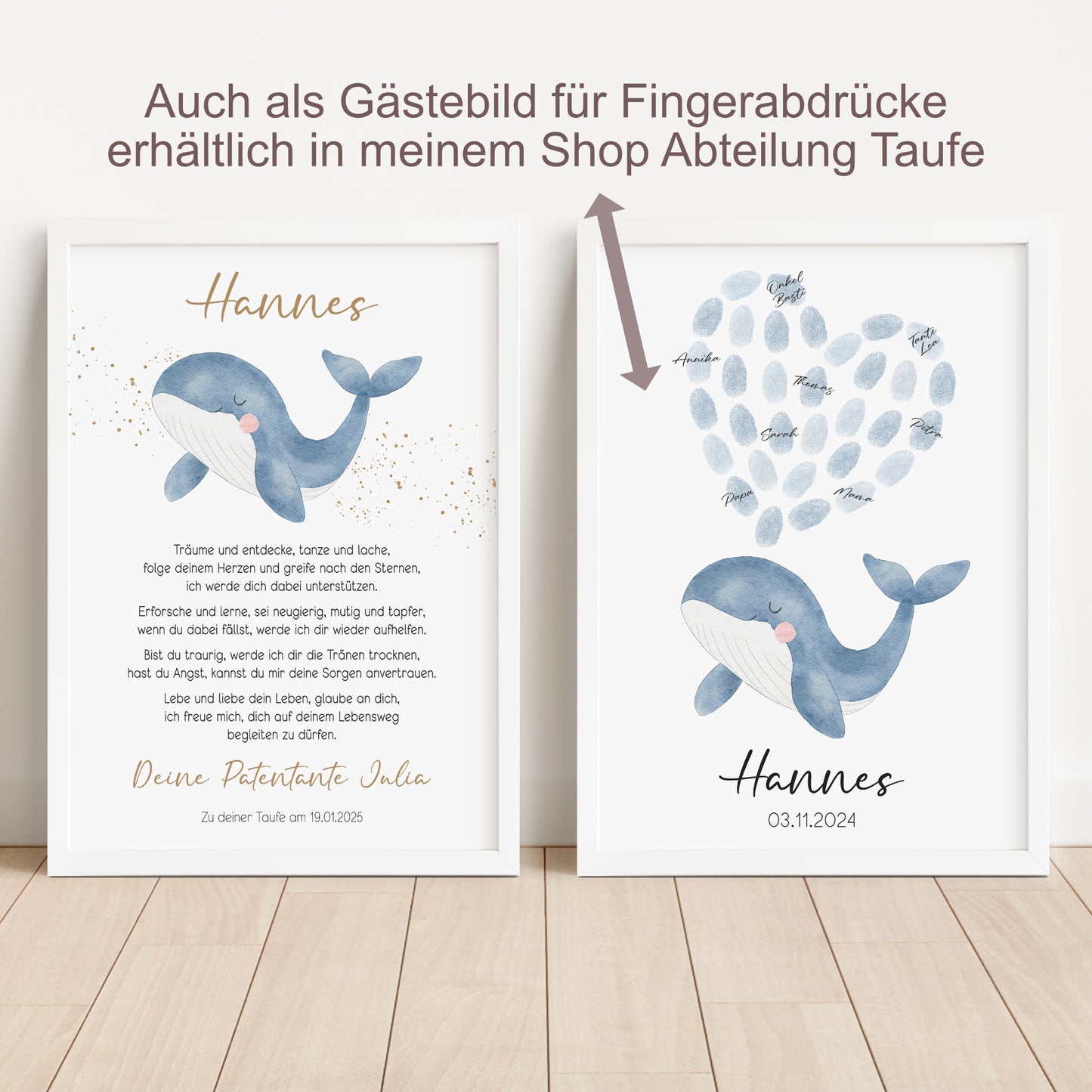 Patenbrief Patenkind Taufbrief Taufe Poster personalisiert Taufgeschenk Wal Mädchen Junge
