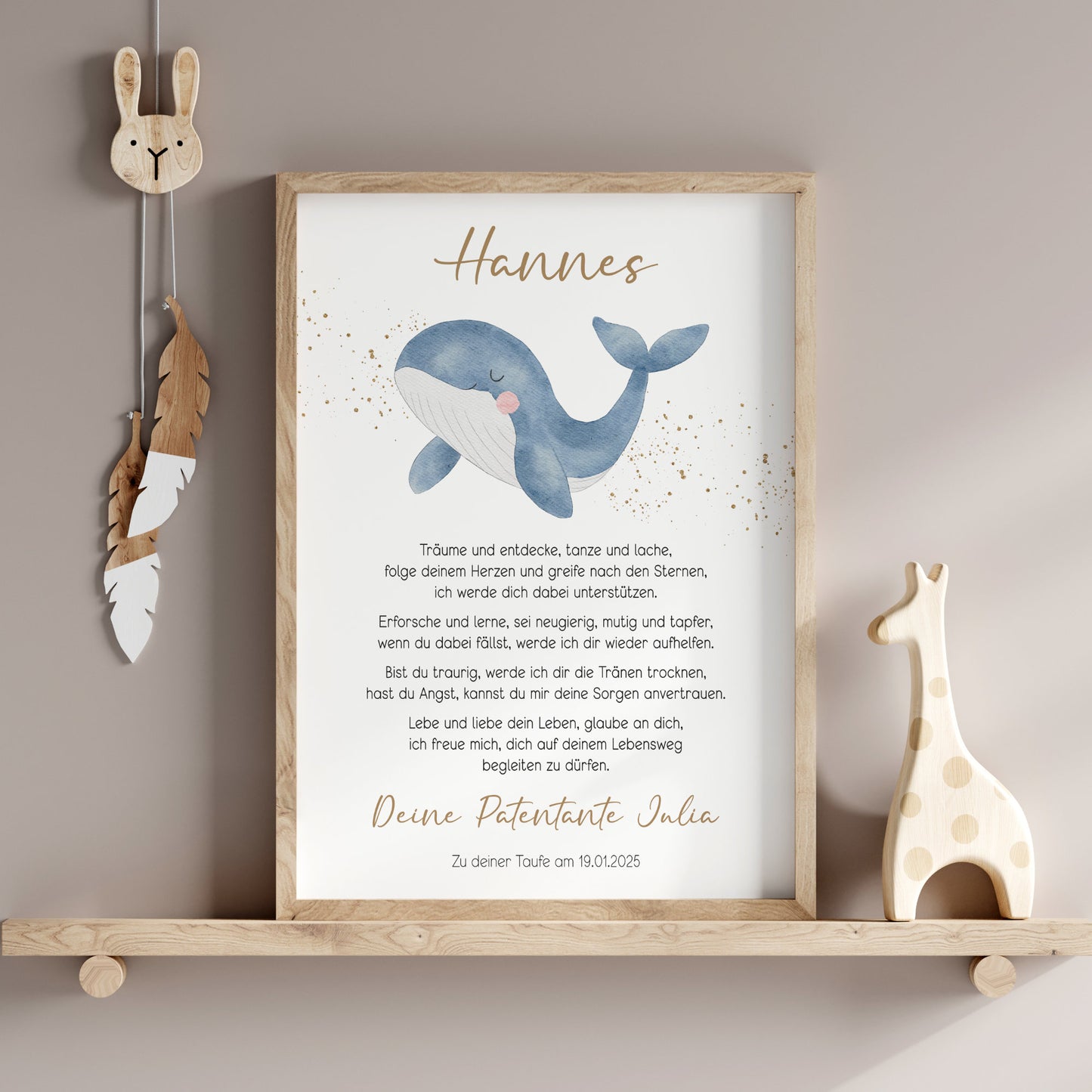 Patenbrief Patenkind Taufbrief Taufe Poster personalisiert Taufgeschenk Wal Mädchen Junge