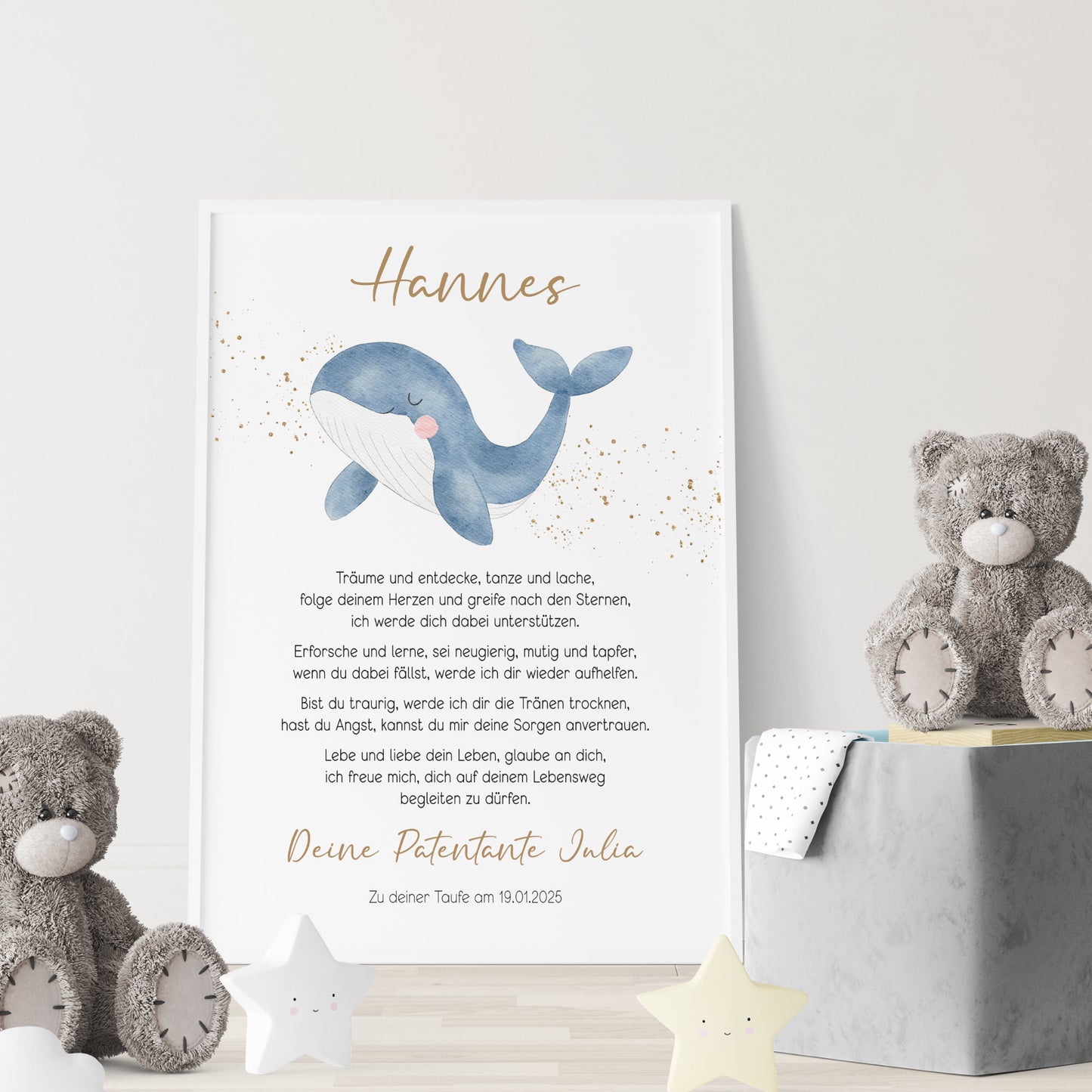 Patenbrief Patenkind Taufbrief Taufe Poster personalisiert Taufgeschenk Wal Mädchen Junge