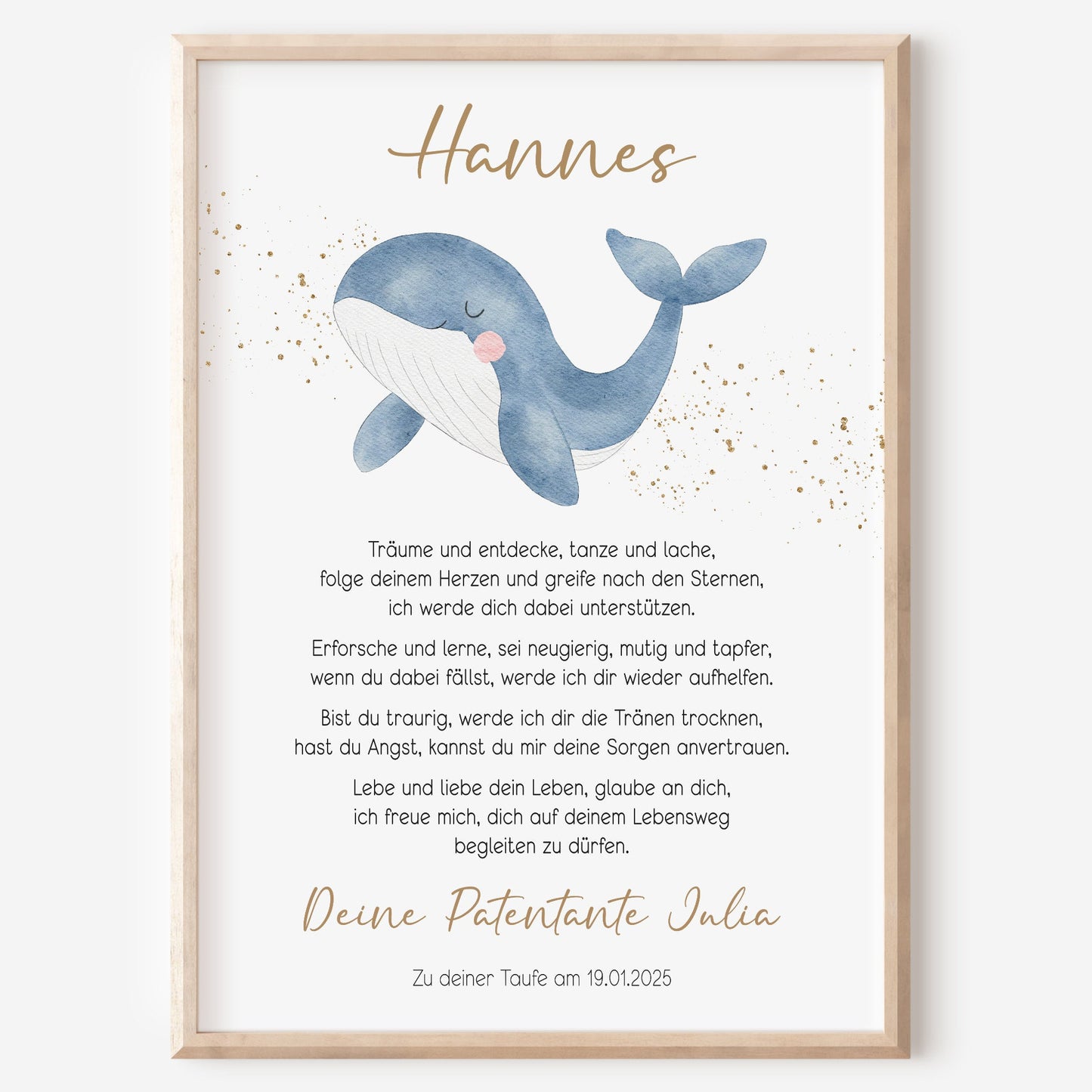 Patenbrief Patenkind Taufbrief Taufe Poster personalisiert Taufgeschenk Wal Mädchen Junge