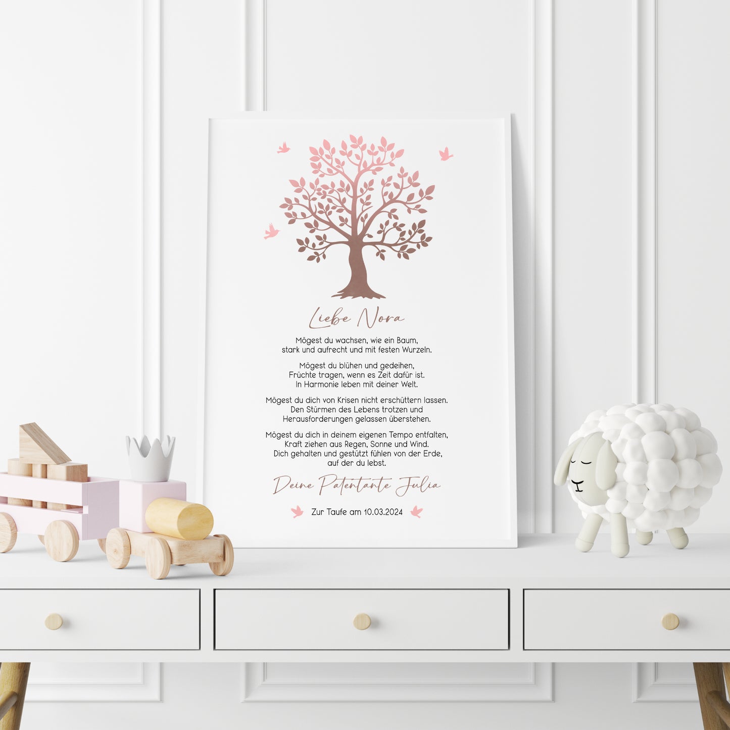 Patenbrief Poster Taufgeschenk Patenkind Taufe personalisiert Taufbrief Lebensbaum Mädchen Rosa