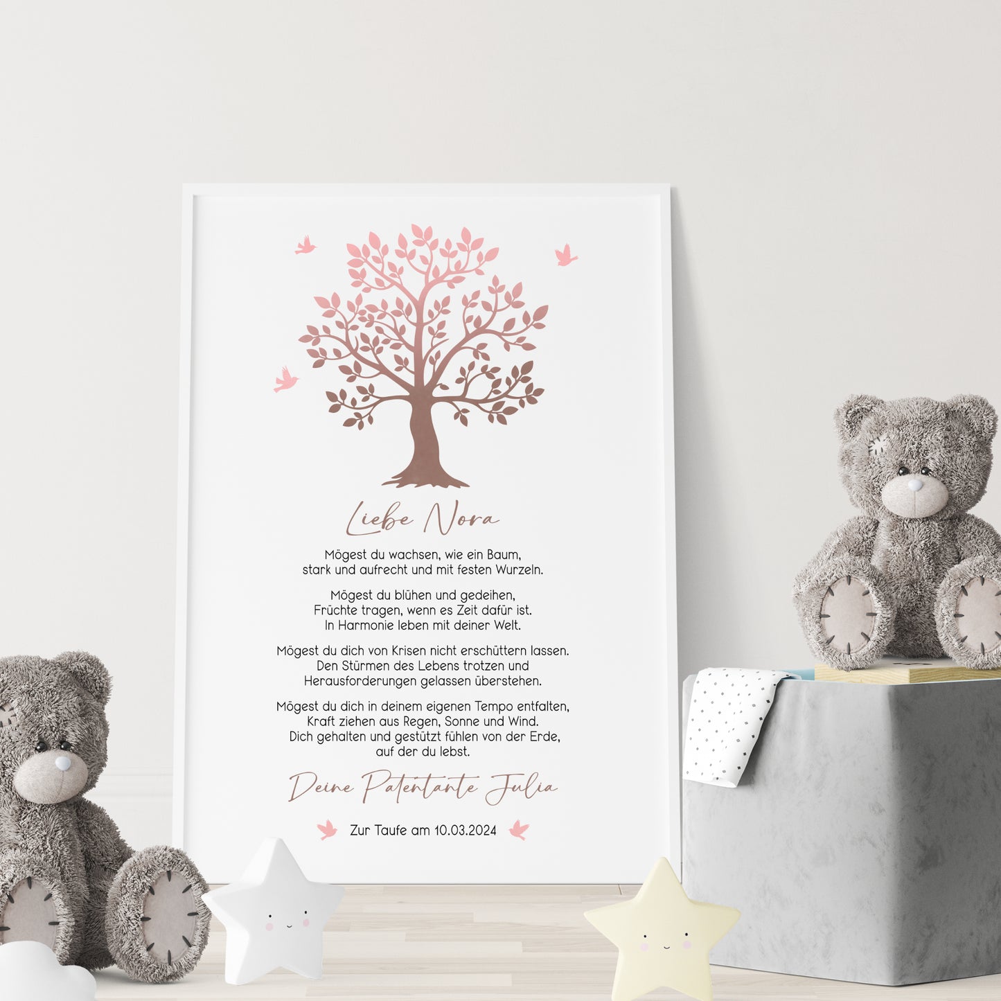 Patenbrief Poster Taufgeschenk Patenkind Taufe personalisiert Taufbrief Lebensbaum Mädchen Rosa