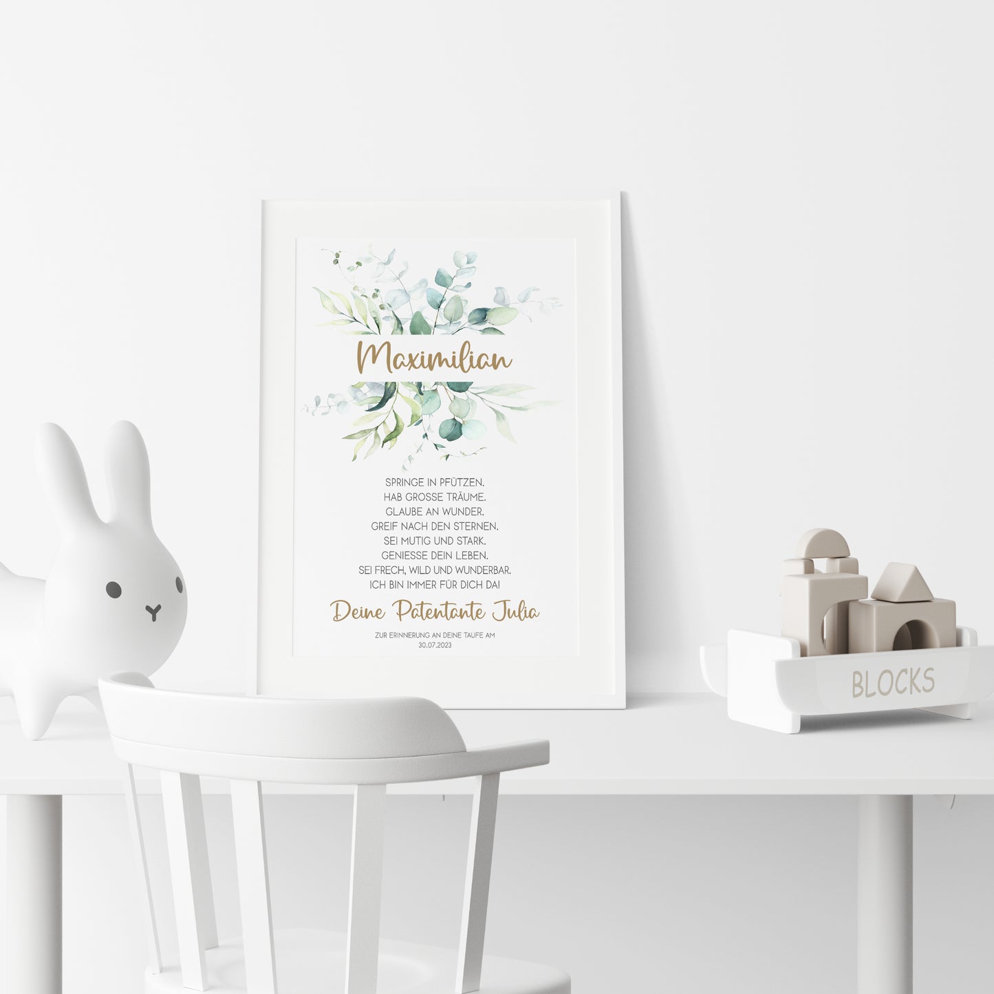 Patenbrief Poster Patenkind Taufgeschenk Taufe personalisiert Taufbrief Eukalyptus Mädchen Jungen Grün