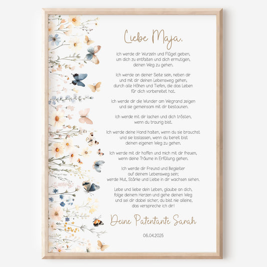 Patenbrief Taufe Patenkind Geschenk Boho Wildblumen Taufgeschenk Poster oder PDF personalisiert Taufbrief