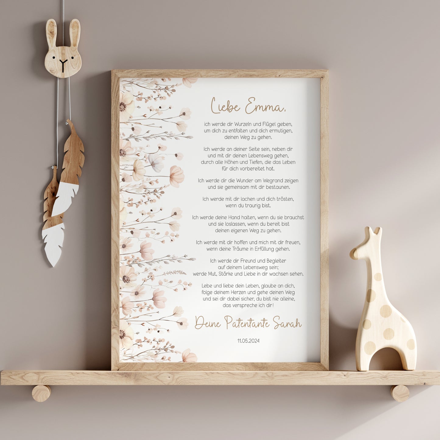 Patenbrief Taufe Patenkind Boho Wildblumen Taufgeschenk Poster oder PDF personalisiert Taufbrief