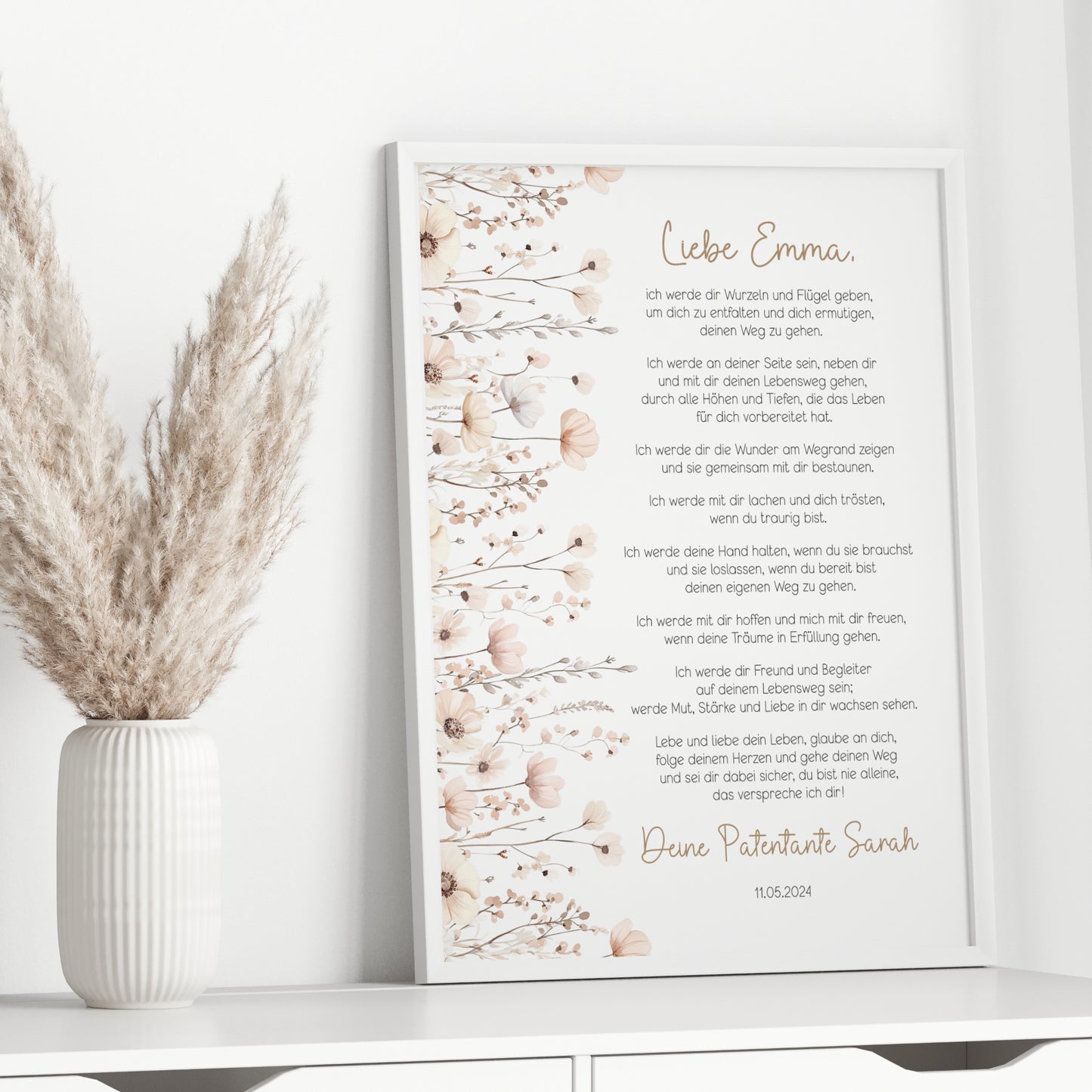 Patenbrief Taufe Patenkind Boho Wildblumen Taufgeschenk Poster oder PDF personalisiert Taufbrief