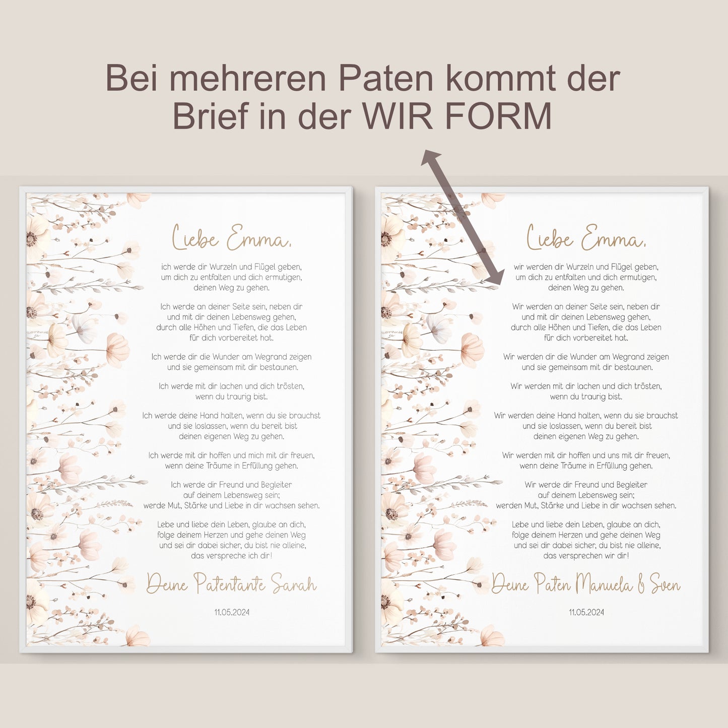 Patenbrief Taufe Patenkind Boho Wildblumen Taufgeschenk Poster oder PDF personalisiert Taufbrief