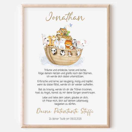 Patenbrief Taufe Patenkind Arche Noah Taufgeschenk Poster oder Datei personalisiert Taufbrief Mädchen Junge